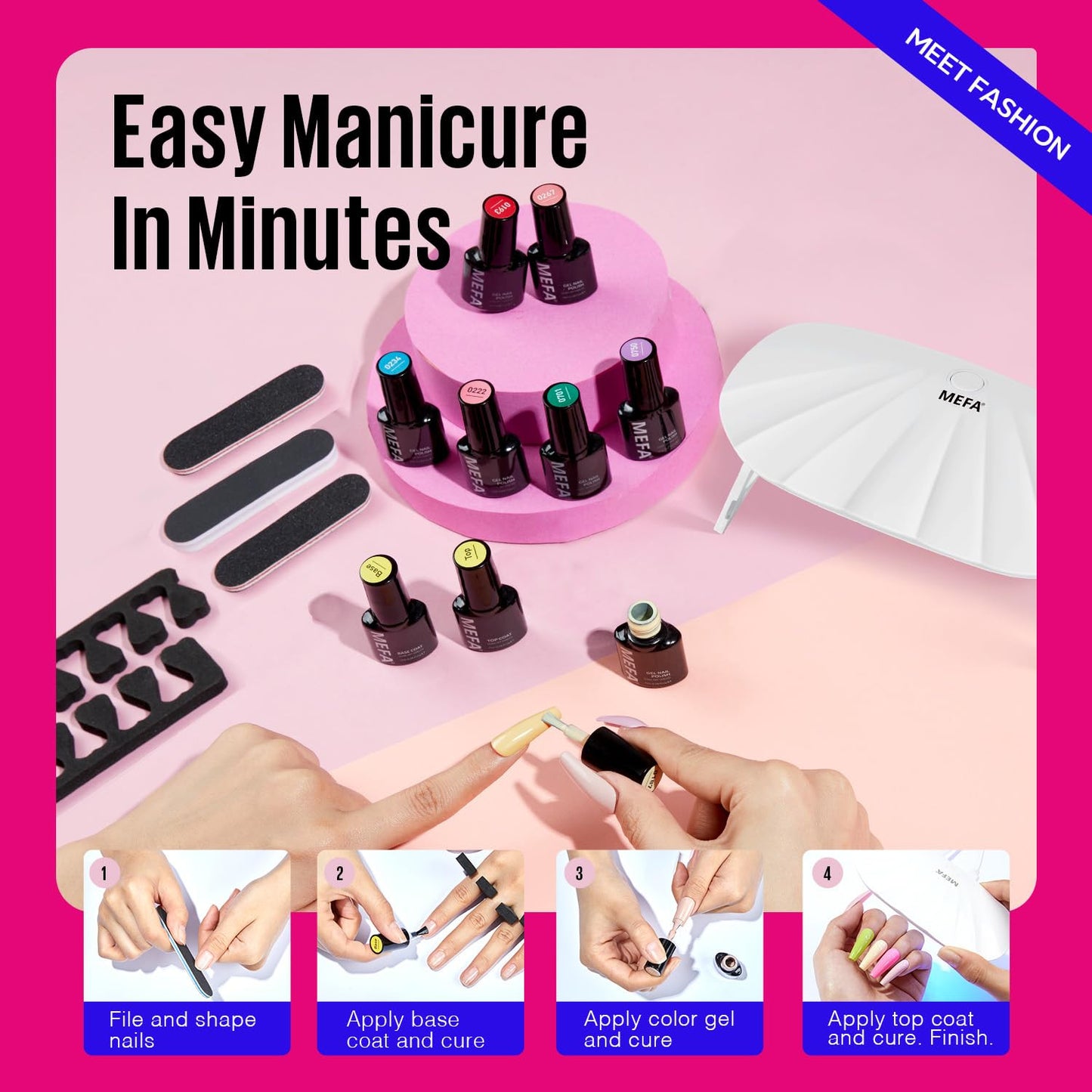 19 Pcs Gel Nail Polish Kit with U V Light, 12 Colors All Seasons Nude Milky Whit