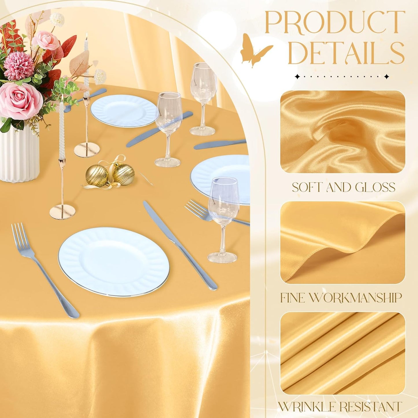 1 Pack 120 Inch round Tablecloth Satin Gold round Table Cover, Silky Satin Dinin