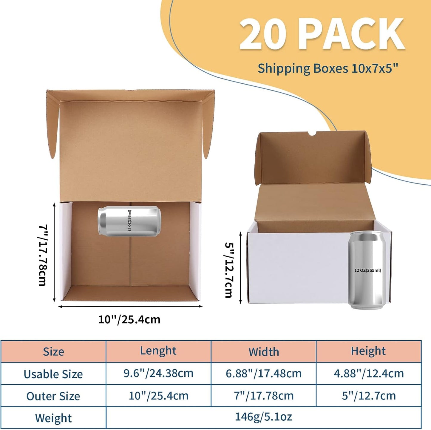 10X7X5 White Shipping Boxes Set of 20, Corrugated Cardboard Mailer Boxes for Pac