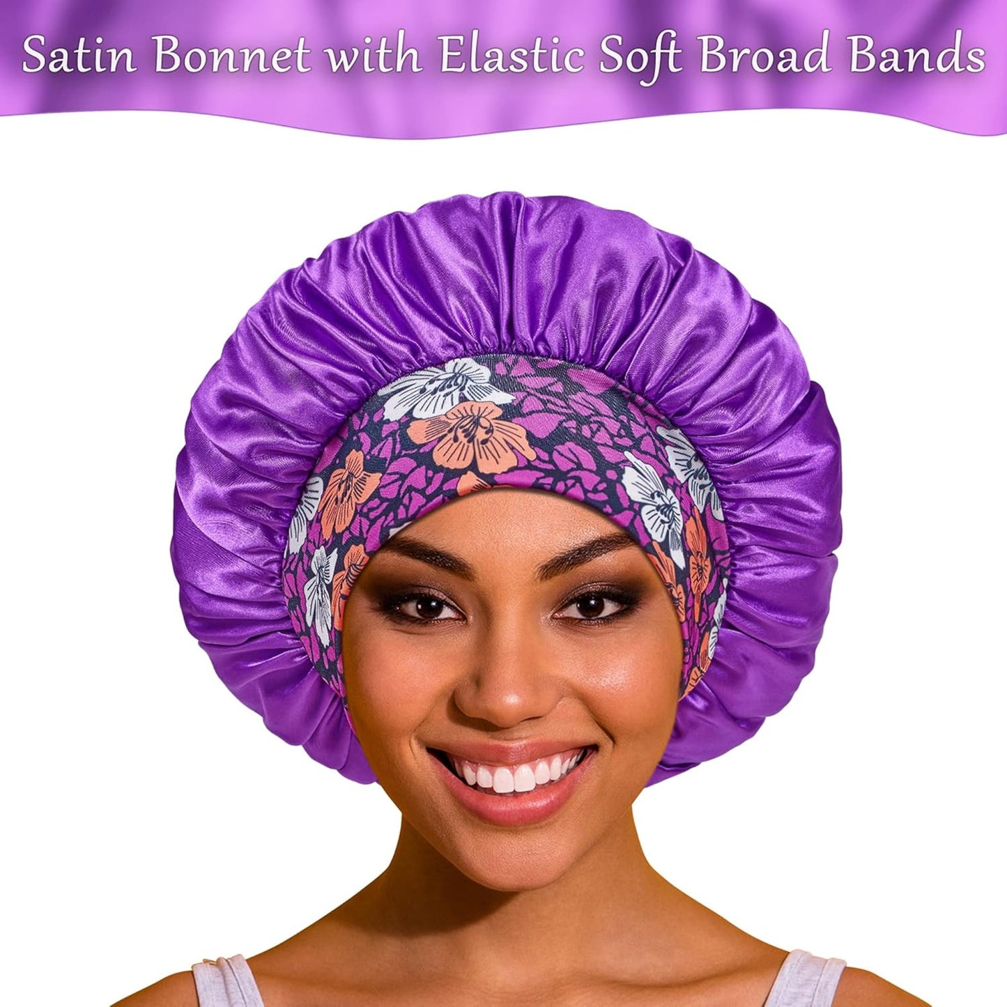 3 Pack Satin Bonnet Silk Hair Bonnet for Sleeping, Sleep Bonnets for Women Large