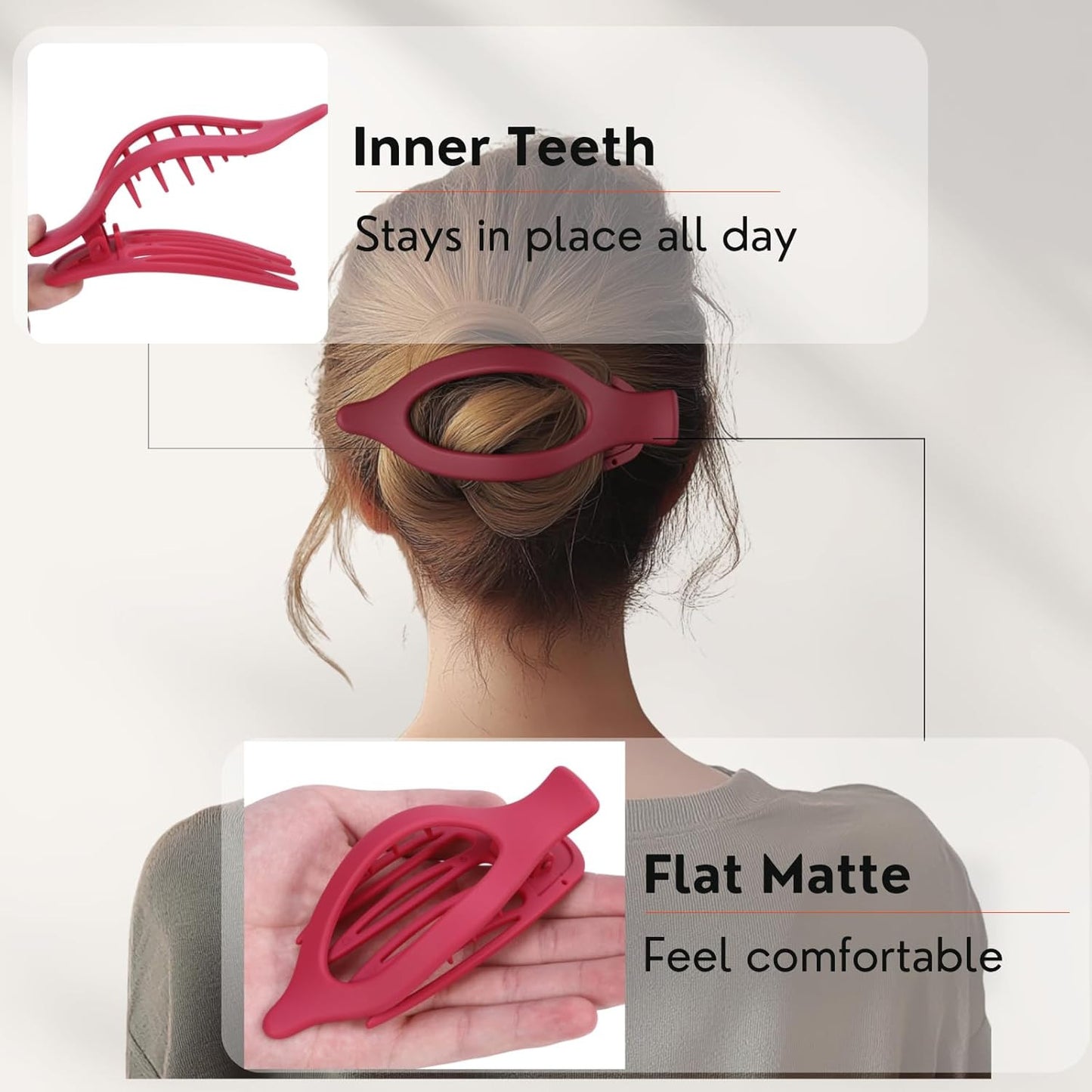 8 Pack Red Flat Hair Clips – Matte Large French Red Claw Clips for Women, Strong