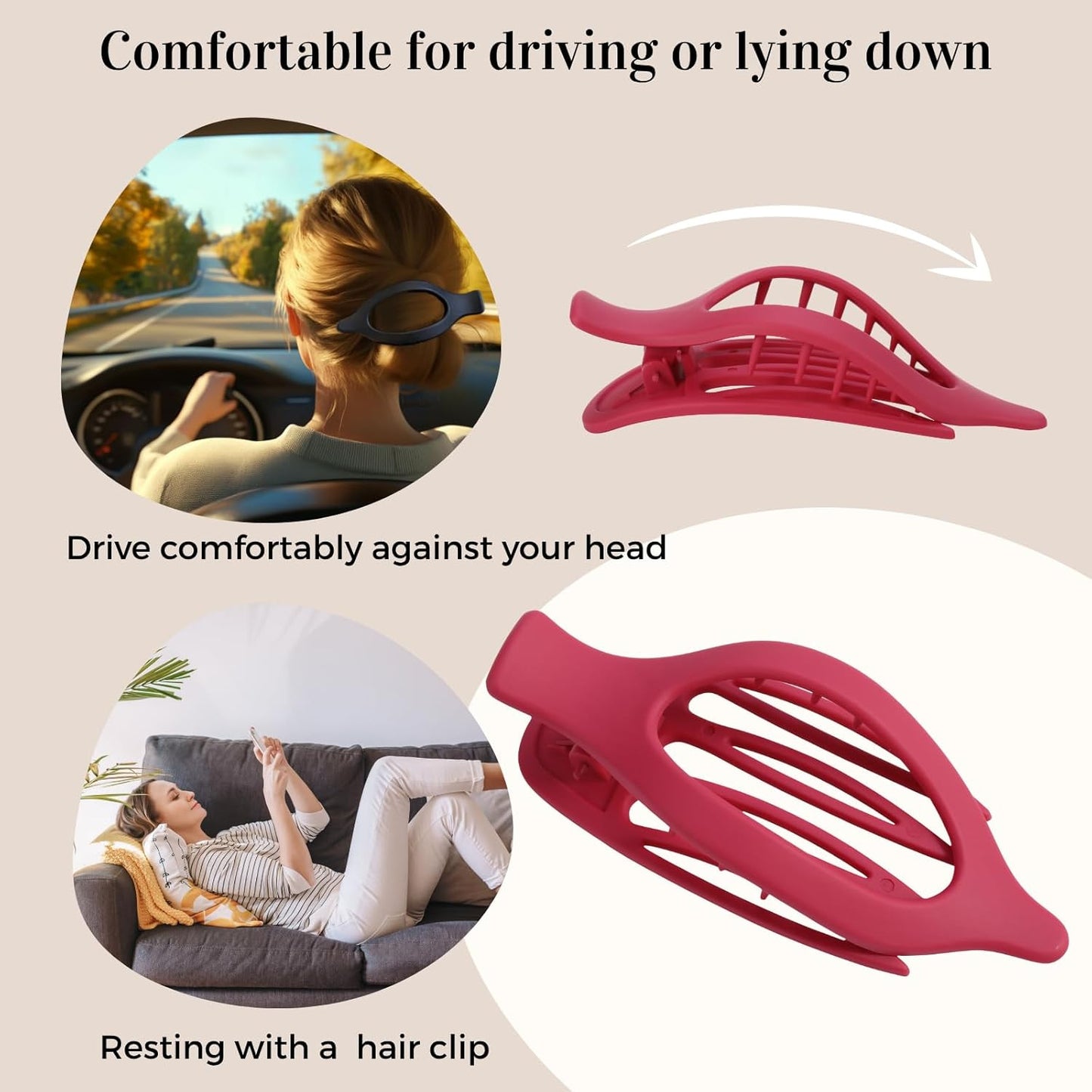 8 Pack Red Flat Hair Clips – Matte Large French Red Claw Clips for Women, Strong