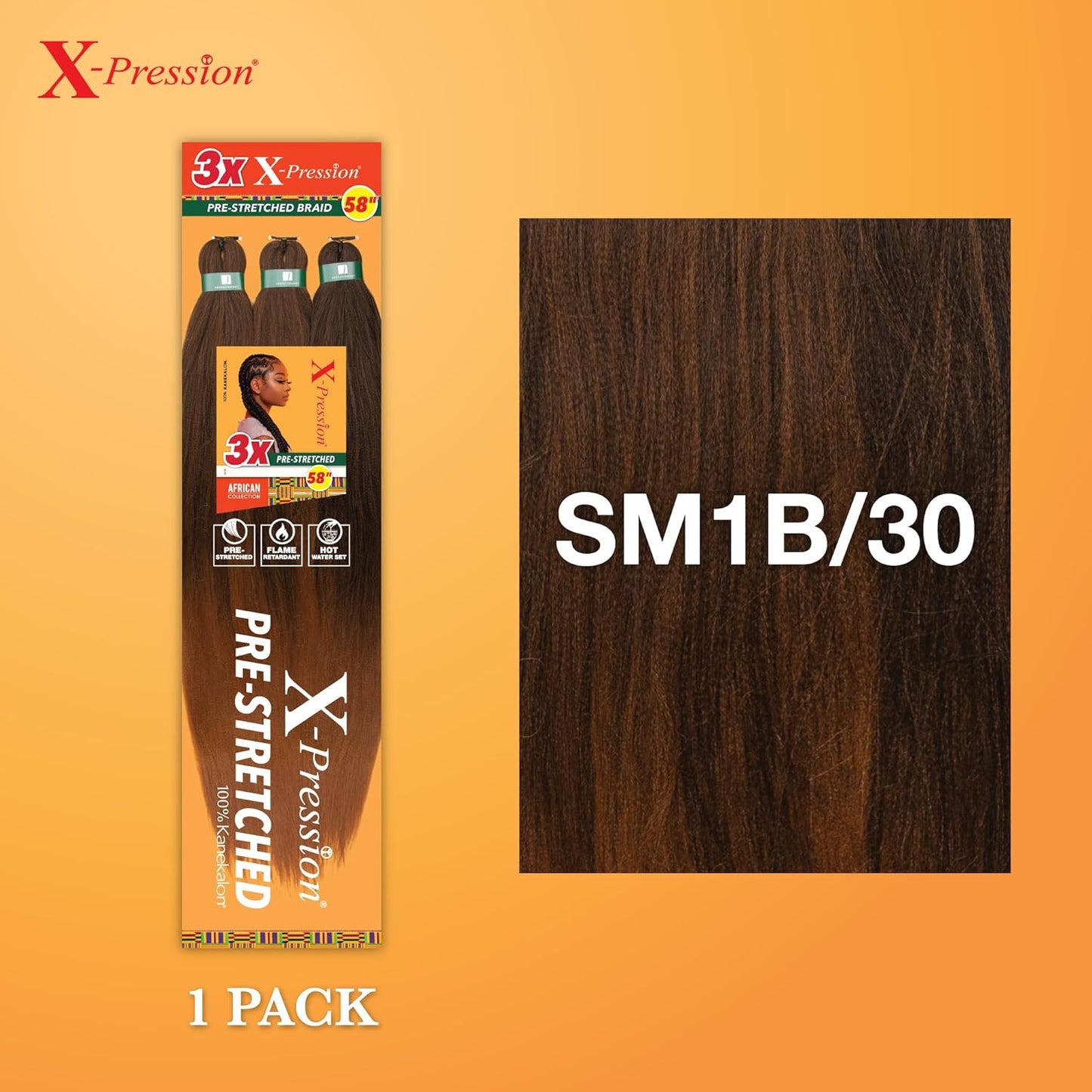 X-Pression Prestretched Braiding Hair - 3X Braid 58 Inch All Kanekalon Flame Ret