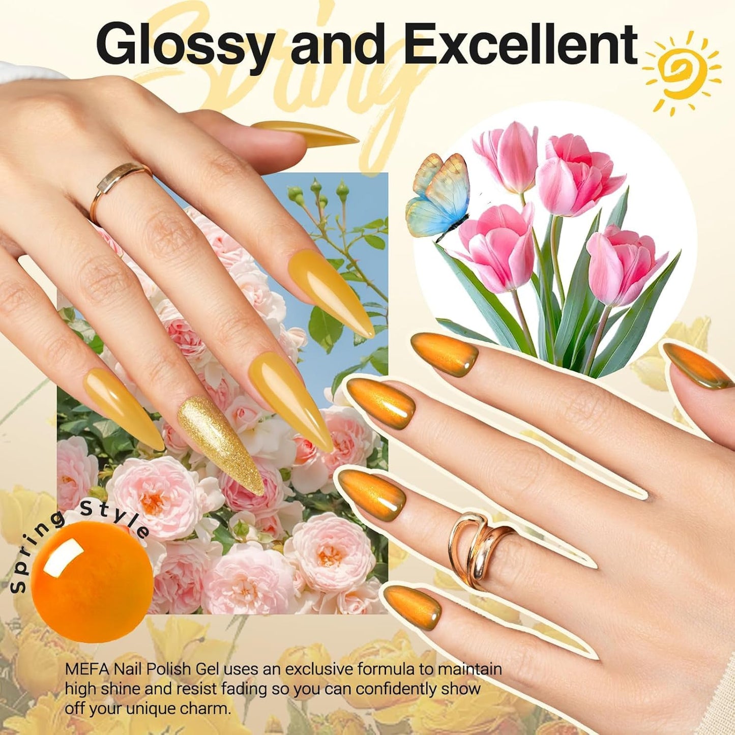 6 Colors Fall Gel Nail Polish Set, Shades Orange Red Brown Glitter Yellow Soak o