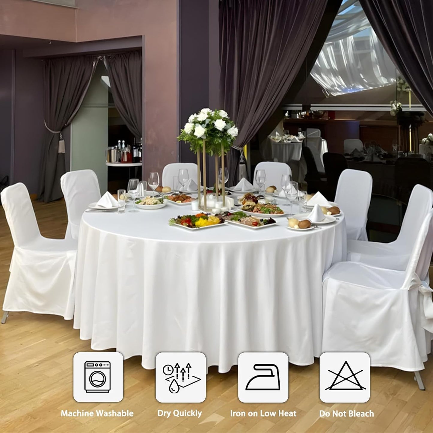 8 Pack White round Tablecloth 120 Inch White Table Cloth Stain and Wrinkle Resis