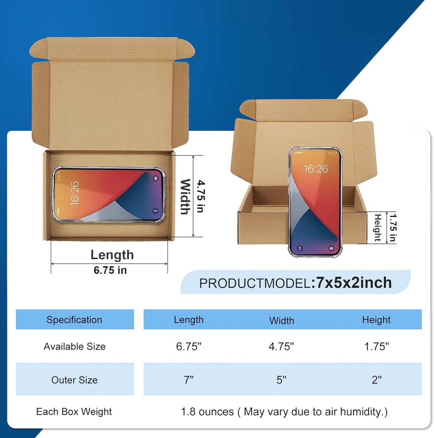 7X5X2 Small Mailing Boxes - 25 Pack Brown Shipping Boxes for Small Business, Cor