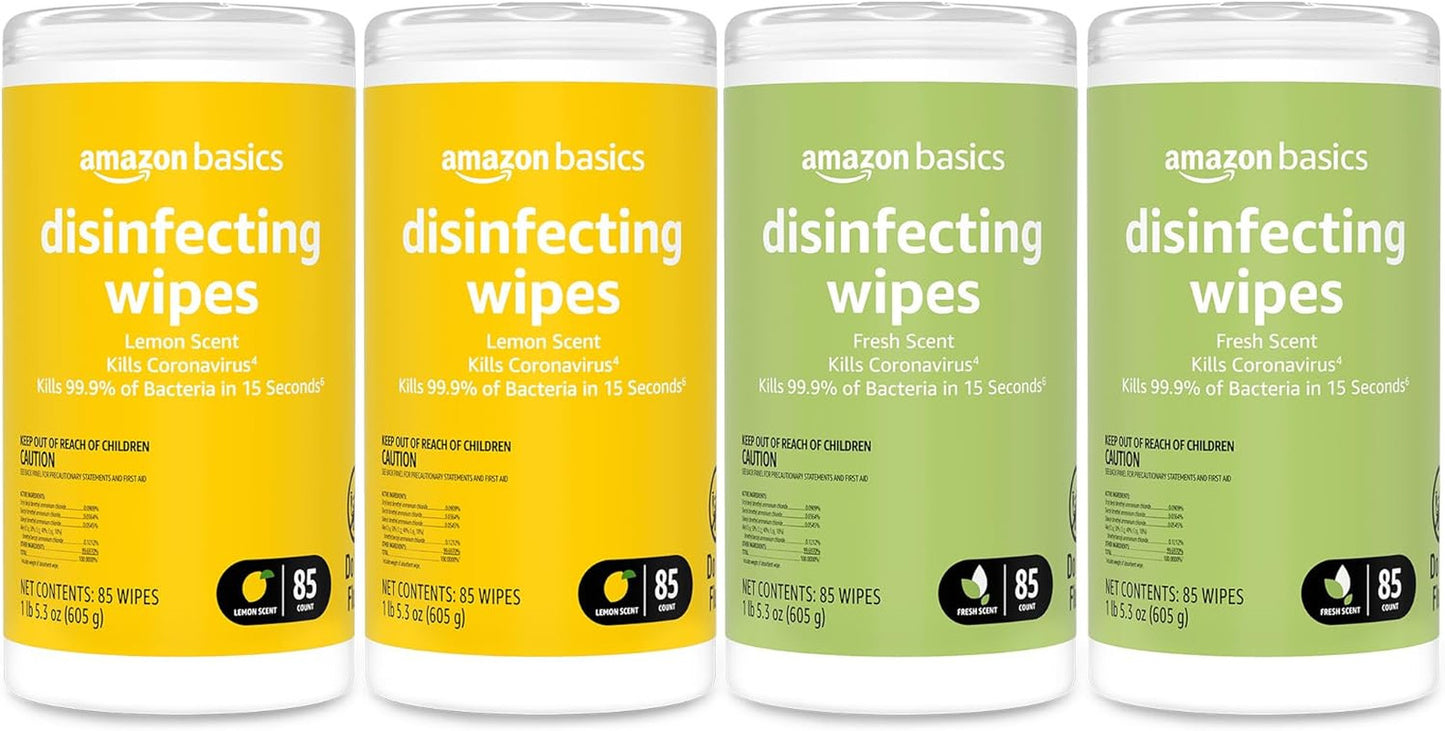 Wipes, Lemon & Fresh Scent, Sanitizes/Cleans/Deodorizes, 340 Count (4 Packs of 8