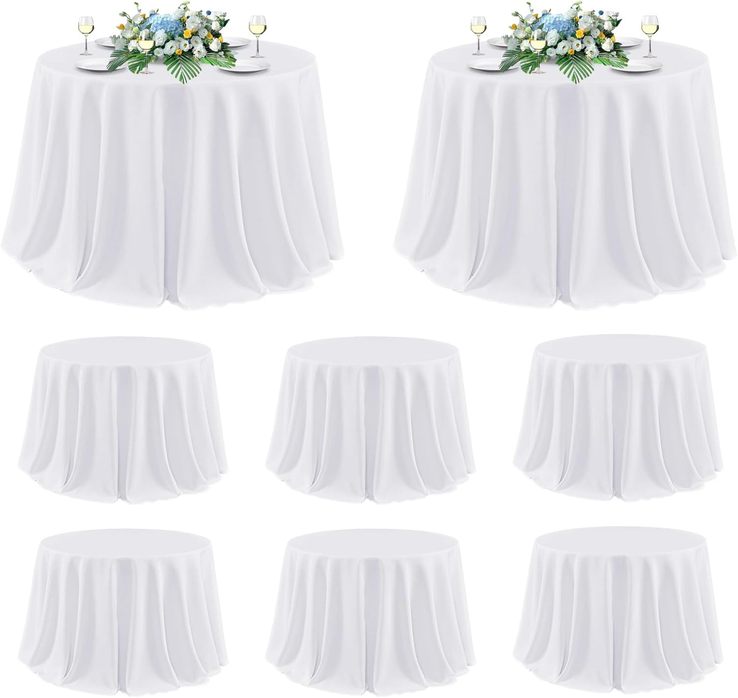 120 Inch round Tablecloth White, 8 Pack - Circle Polyester Fabric Table Cloth fo