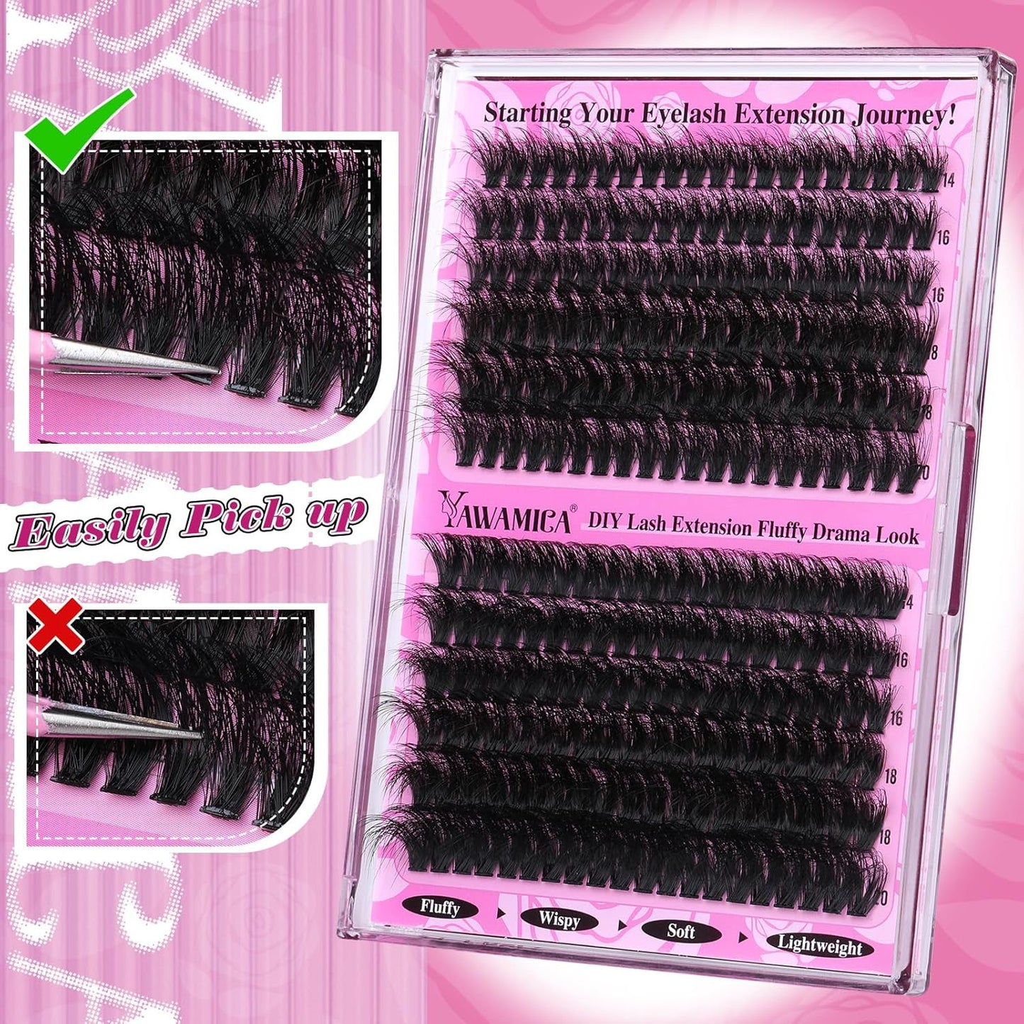 Wispy Individual Lashes Clusters Fluffier Eyelash Extension 150D+200D Thick Volu