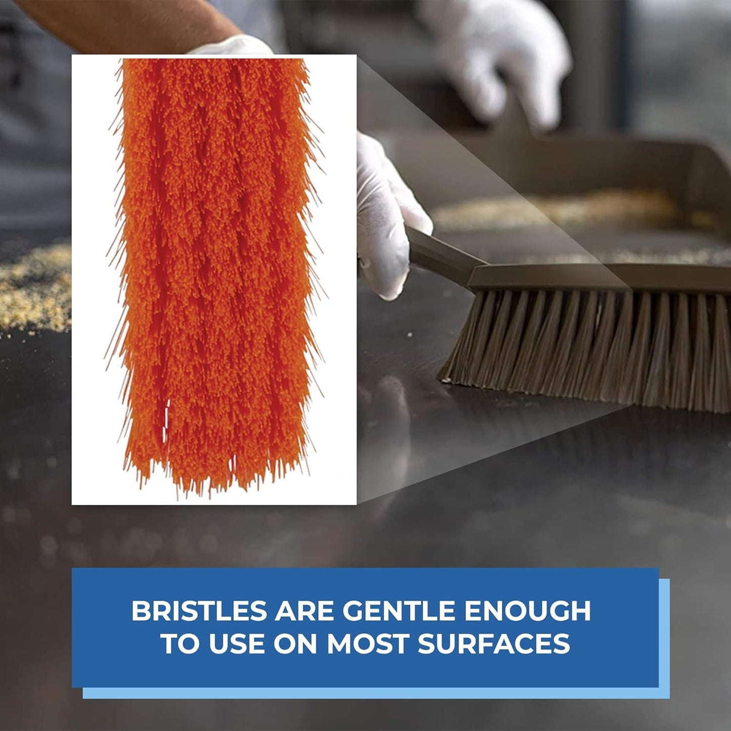 45877 Bench Cleaning Brush, Polypropylene/Polyester Soft Bristle Dustpan Brush &
