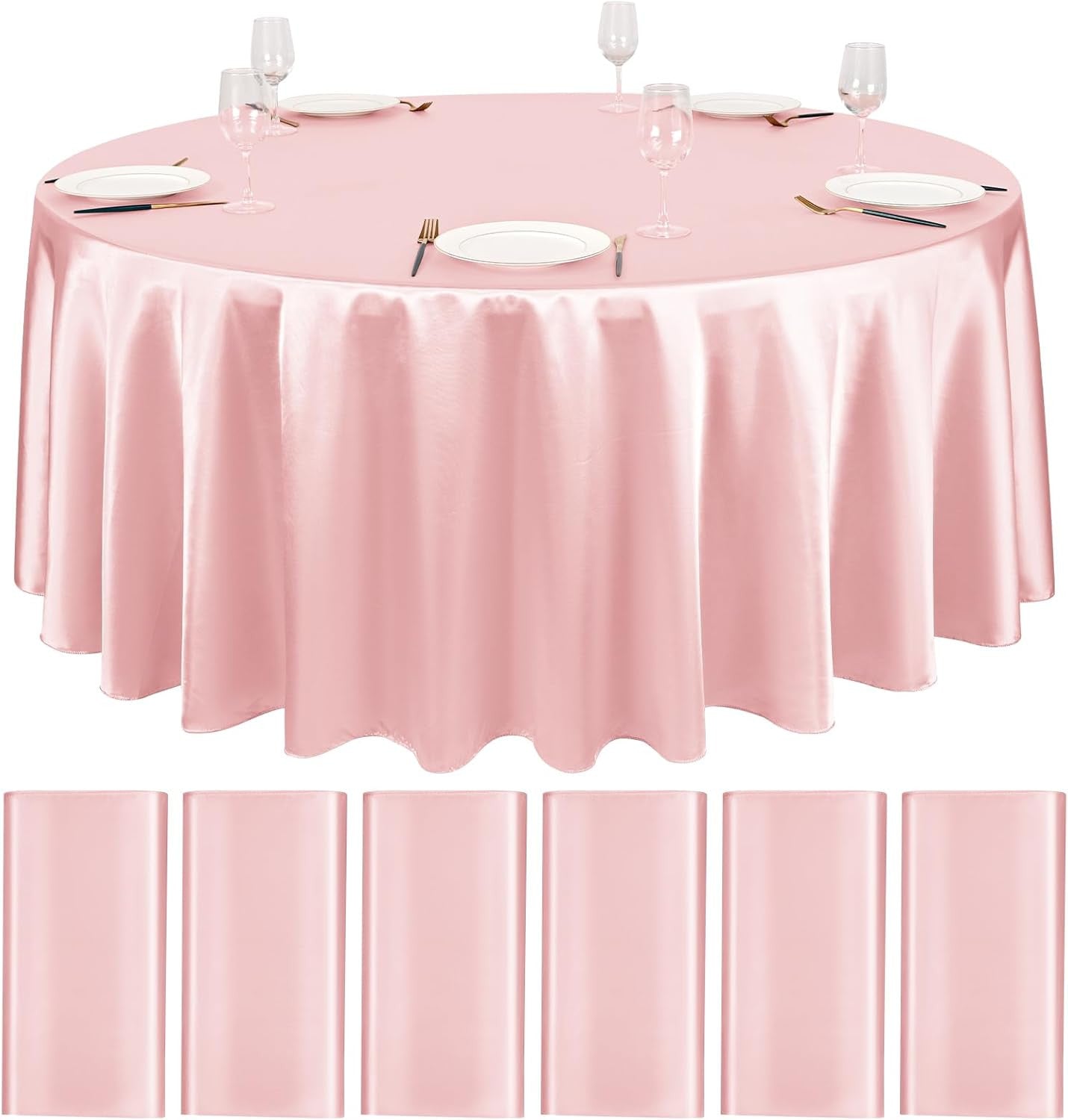 6 Packs Satin Tablecloth 120 Inch Rose Gold round Tablecloths, Overlay Satin Tab