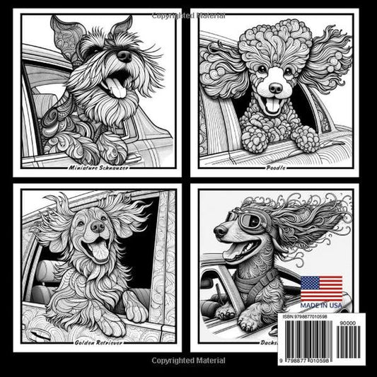 "DOGS-IN-CARS" a Mandala Coloring Book for Boys, Girls, Teens, Men, Women, Adult