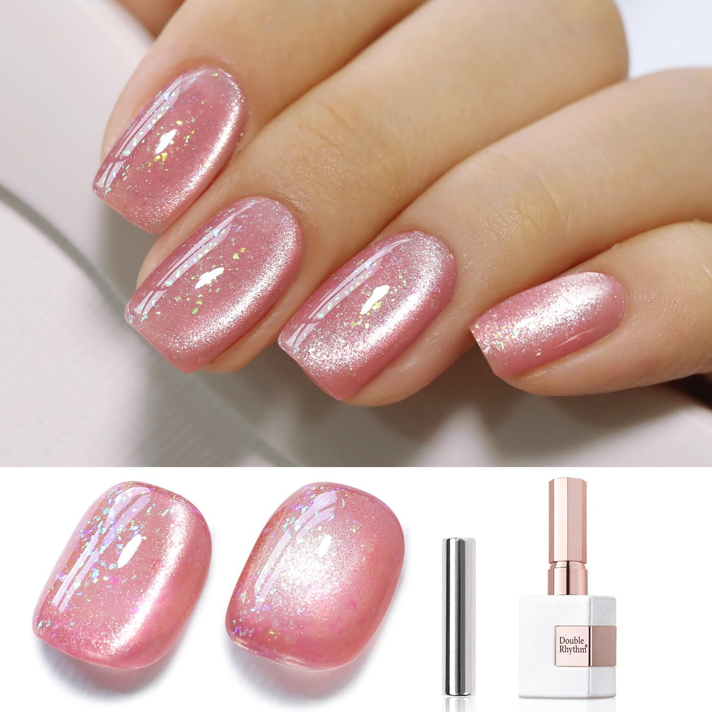 0.5 OZ Cat Eye Gel Polish with Magnet 15ML Holographic Glitter Shimmer Transluce