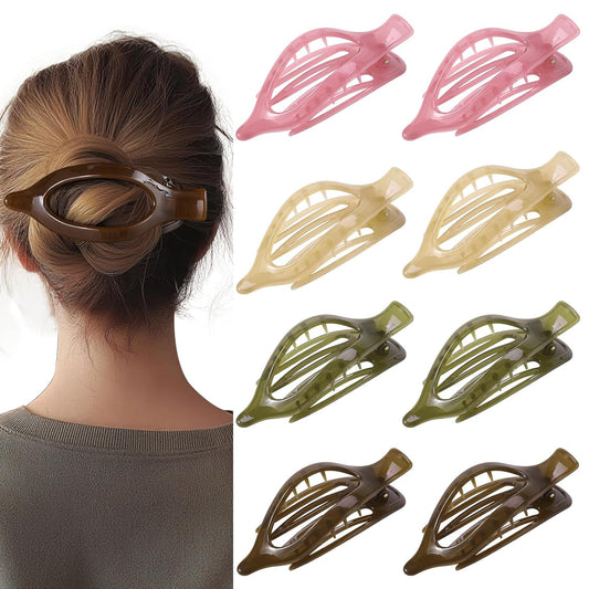 8 Pack Jelly Style Flat Hair Clips – Translucent Claw Clips in Pink, Brown, Beig