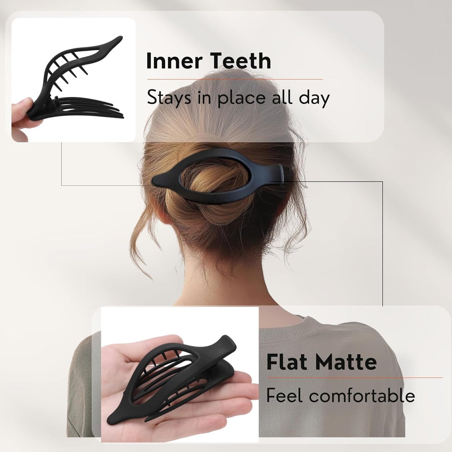 8 Pack Black and White Flat Hair Clips – Matte French Claw Clips for Women, Neut
