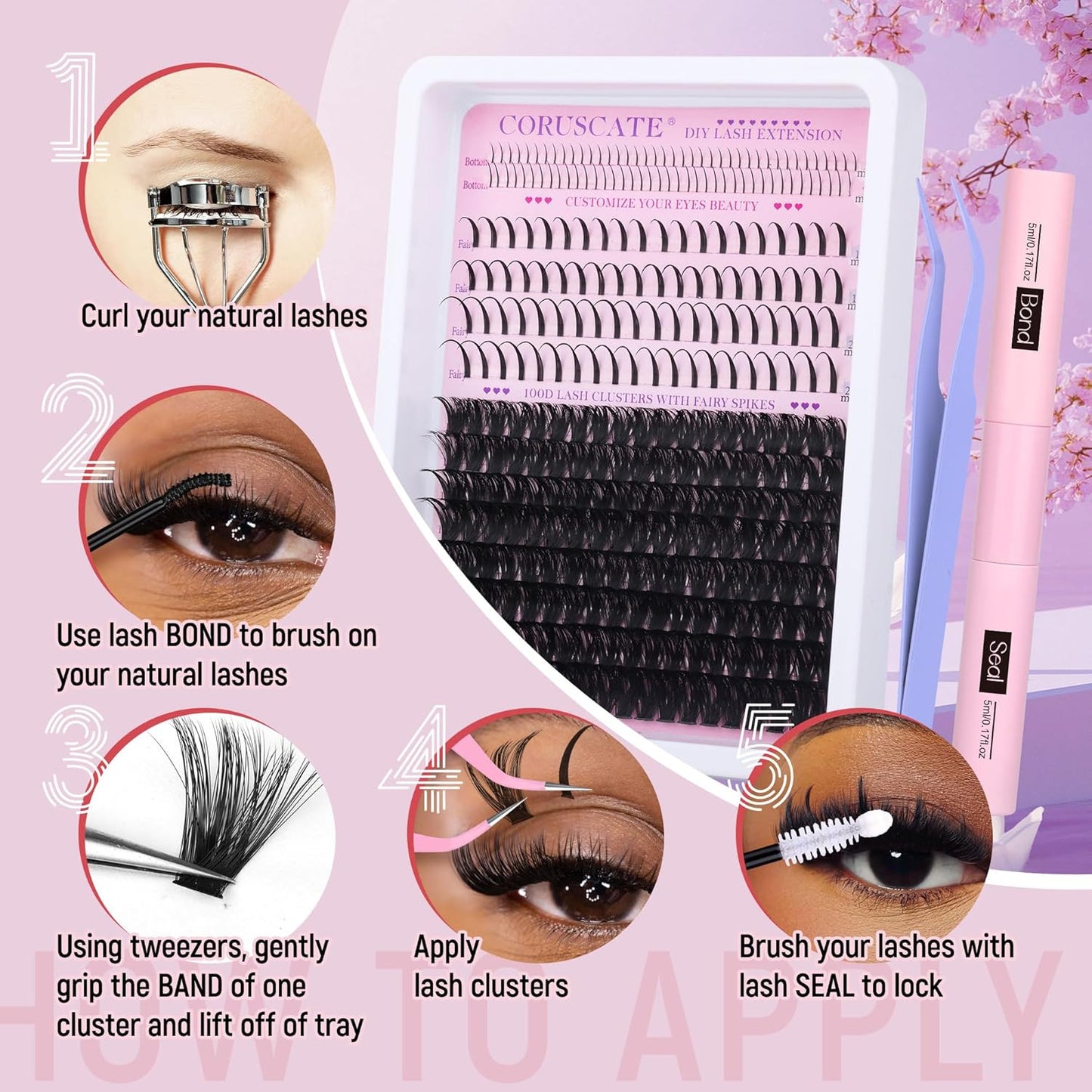 100D Lash Clusters Kit with Bottom Lashes Spikes DIY Lash Extension Kit Thick Cl