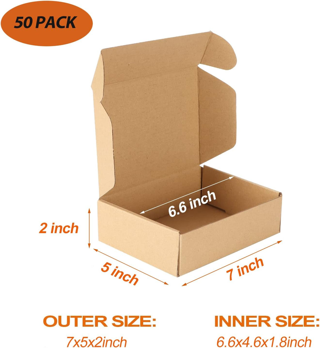 7X5X2 Inch Shipping Boxes Bulk 50 Pack Brown, Tab Lock Tuck Top Mailer Boxes for