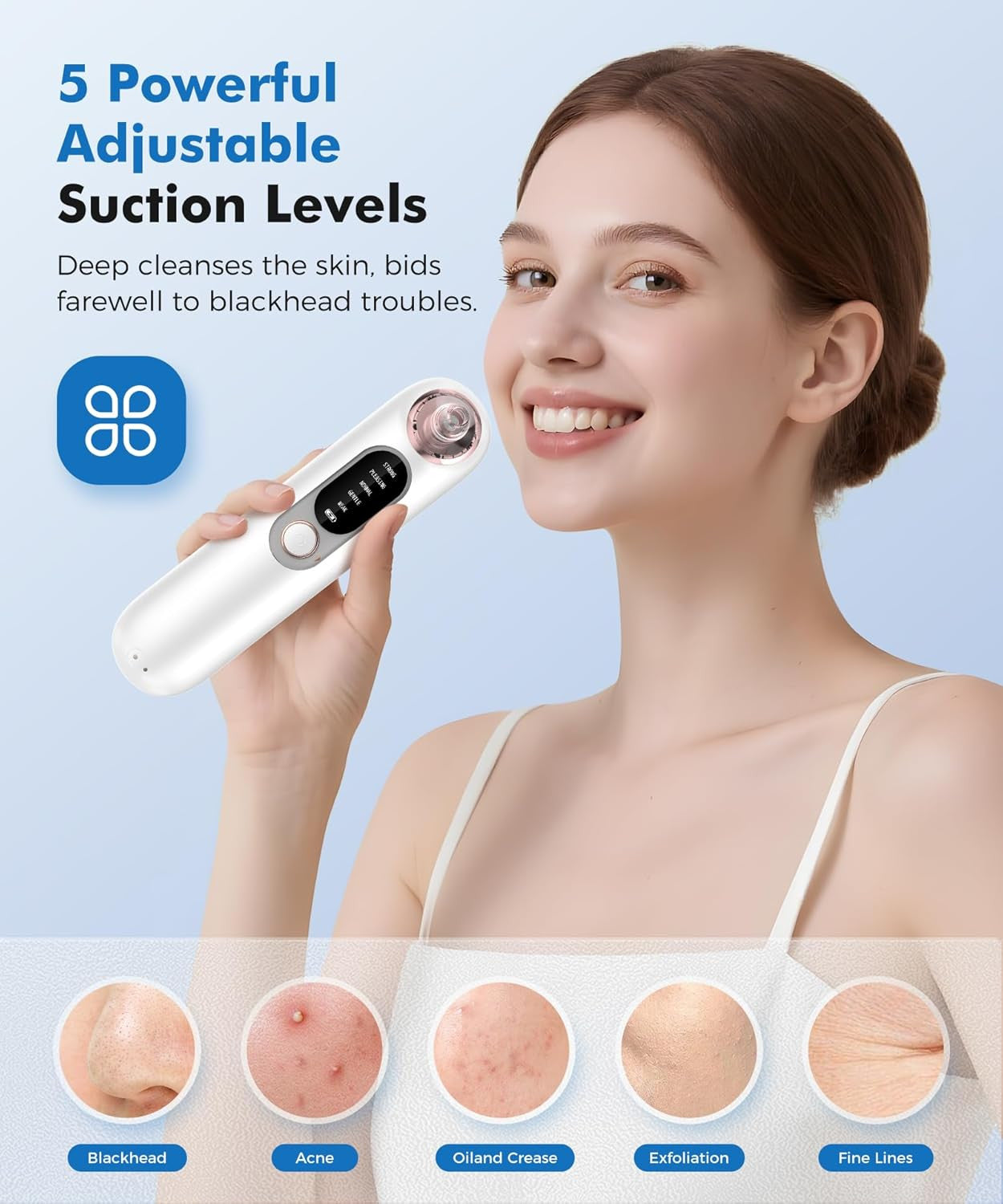5-Speed Blackhead Remover for Sensitive Skin, Wireless Charging Face Pore Clea