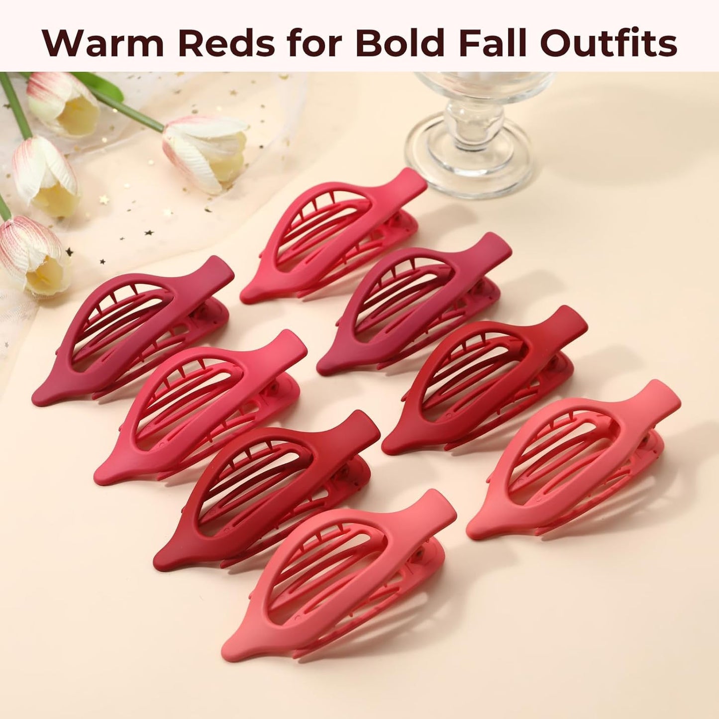 8 Pack Red Flat Hair Clips – Matte Large French Red Claw Clips for Women, Strong