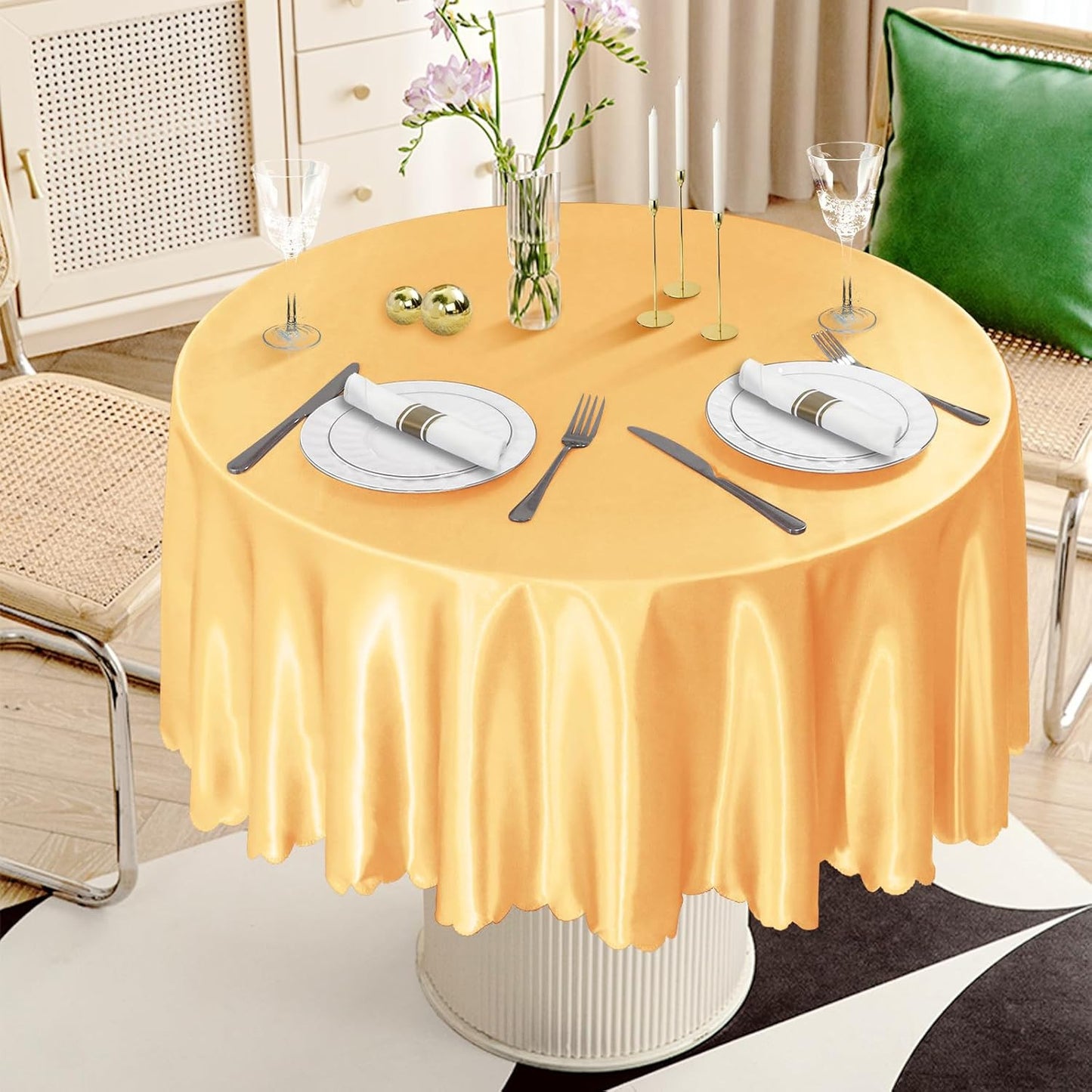 10 Pack 90 Inch Gold round Satin Tablecloths round Satin Table Cloths, Overlay S