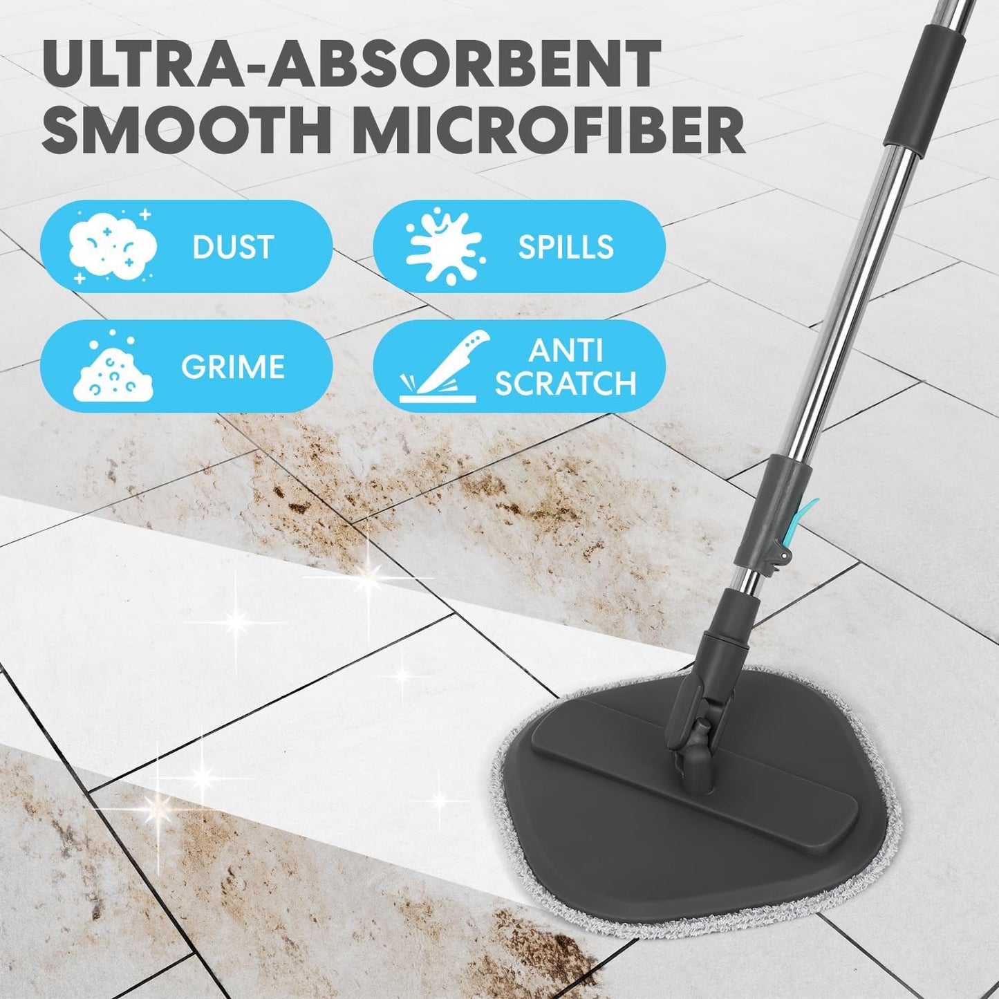 360° Square Spin Mop and Bucket System – Dual Compartment, Separate Clean & Dirt