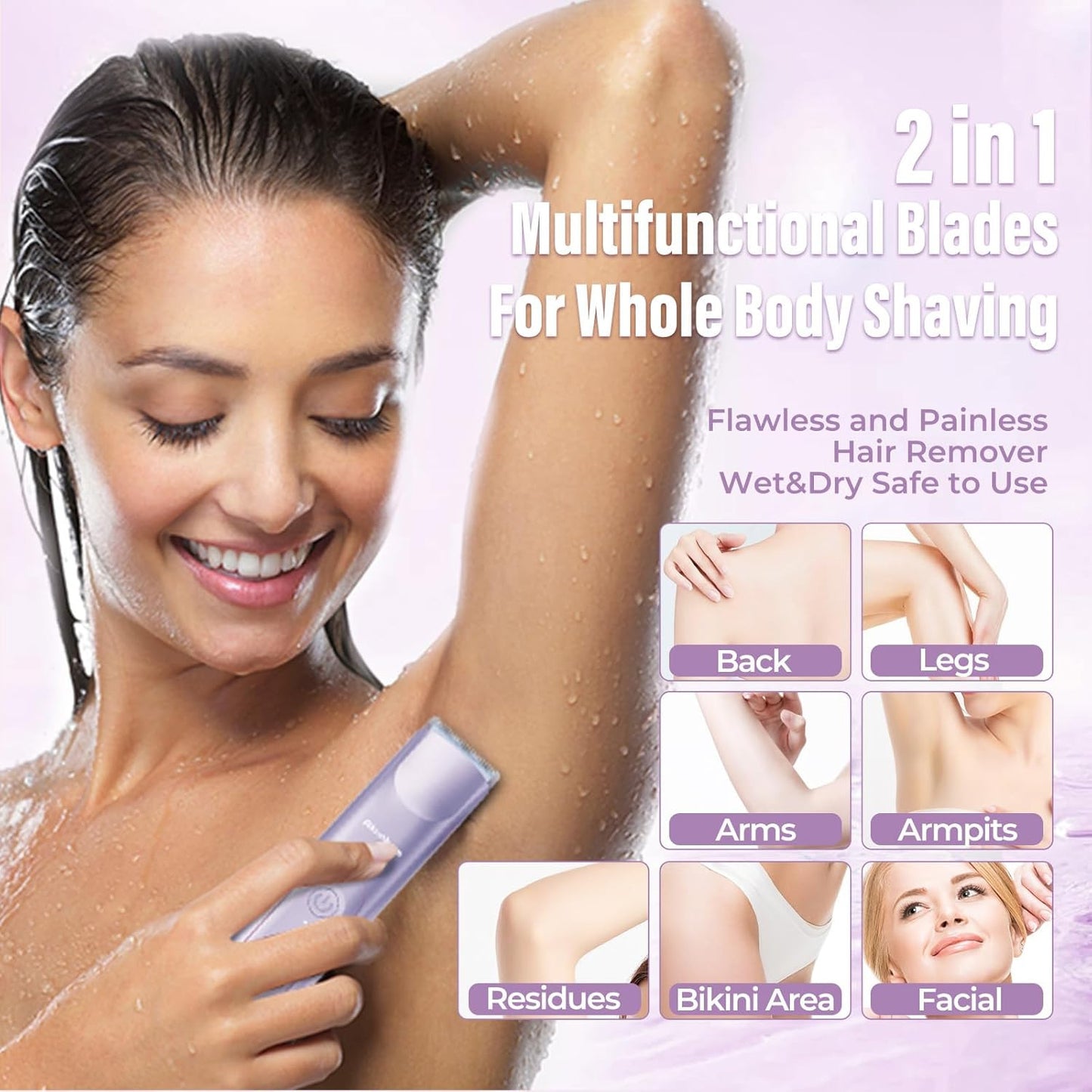 2 in 1 Women Electric Shaver Dual Head Bikini Trimmer for Women IPX7 Waterproof
