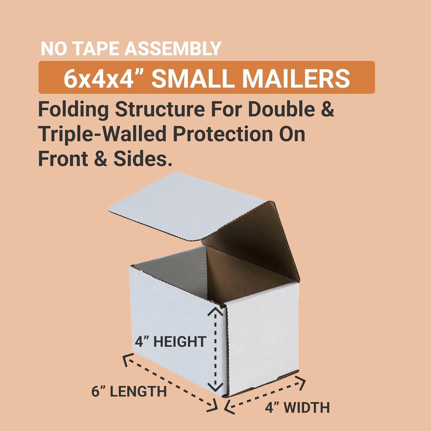 White Corrugated Cardboard Mailing Boxes, 6" X 4" X 4" (Pack of 50) Crush-Proof