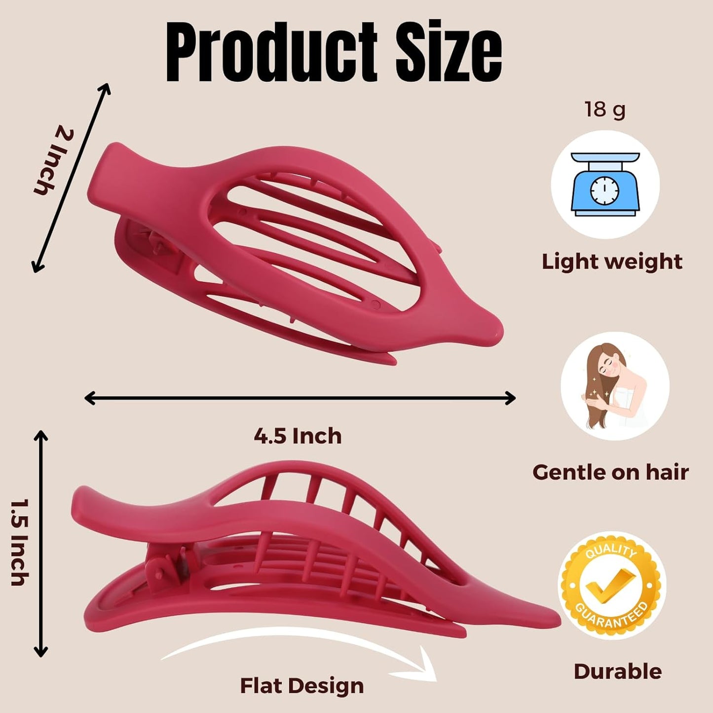 8 Pack Red Flat Hair Clips – Matte Large French Red Claw Clips for Women, Strong