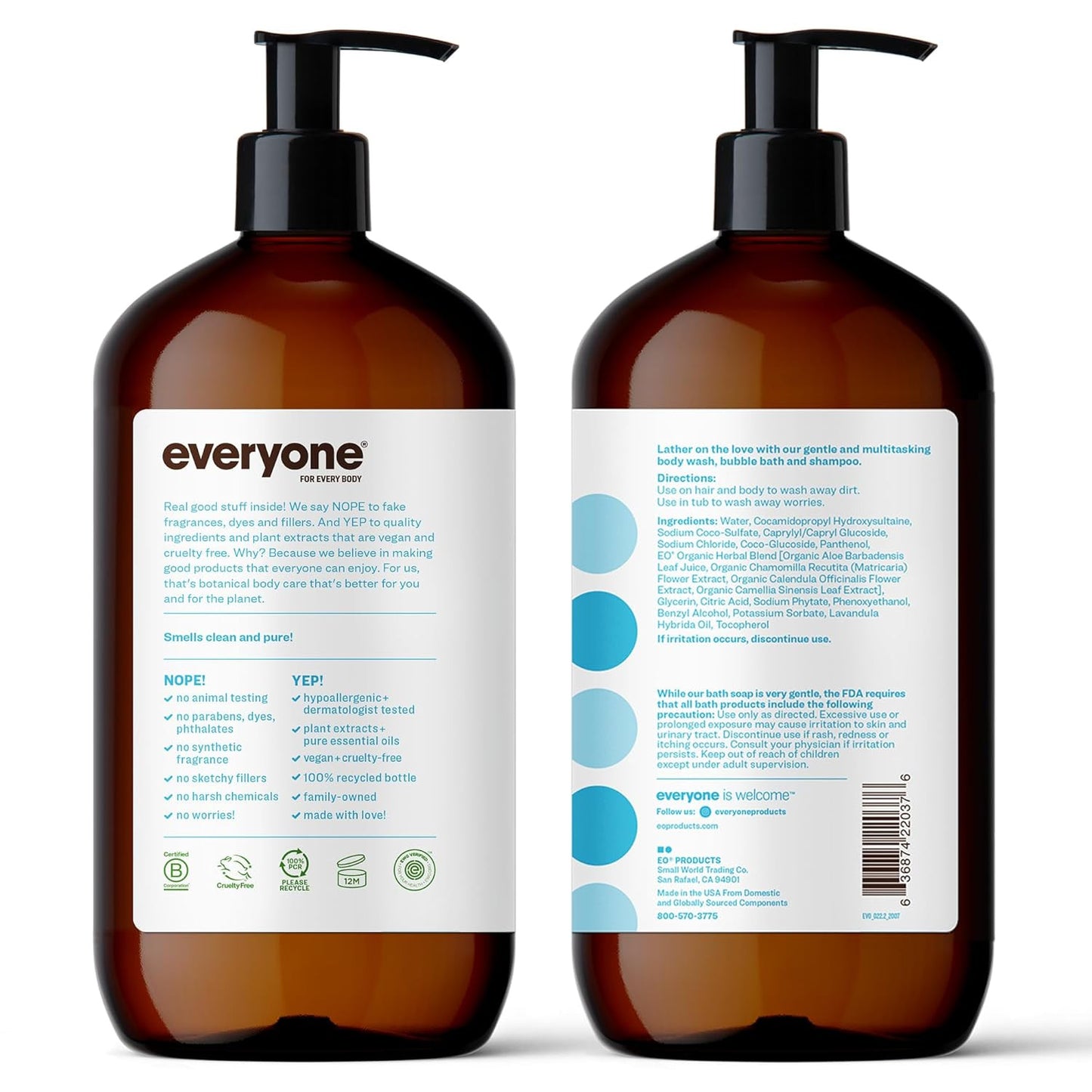 3-In-1 Soap, Body Wash, Bubble Bath, Shampoo, 32 Ounce (Pack of 2), Unscented, M