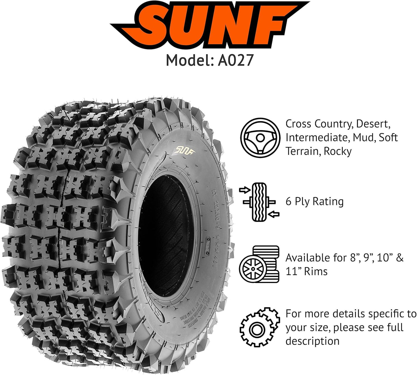 20X11-8 ATV UTV Knobby Tire 20X11X8 Sport Race 6 PR A027 - PAIR of 2