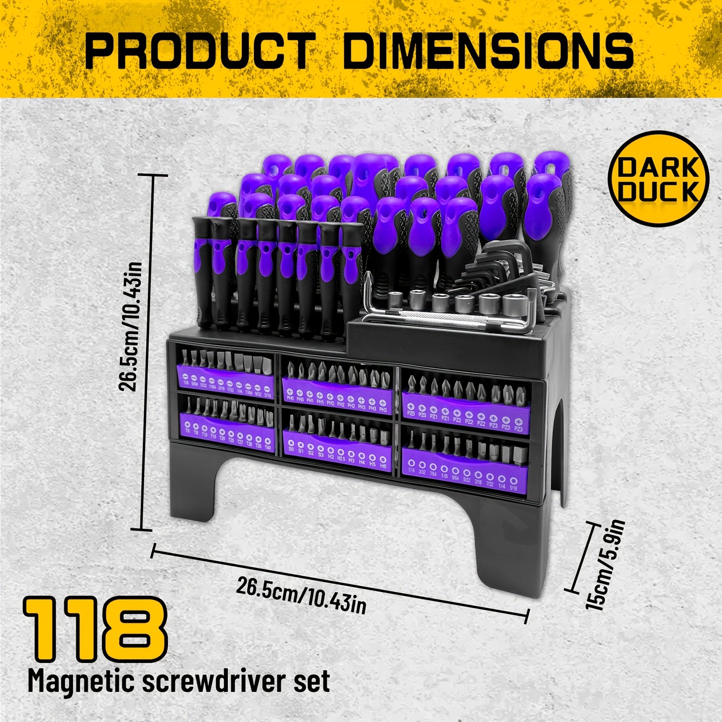 118pcs Magnetic Screwdriver Set with Plastic Rack And Magnetic Tool Bowl, Chrome Vanadium Steel, Multi-size for Electronics And Precision Work, Non-Slip Rubber Handles, Durable Metal Construction.(Purple)