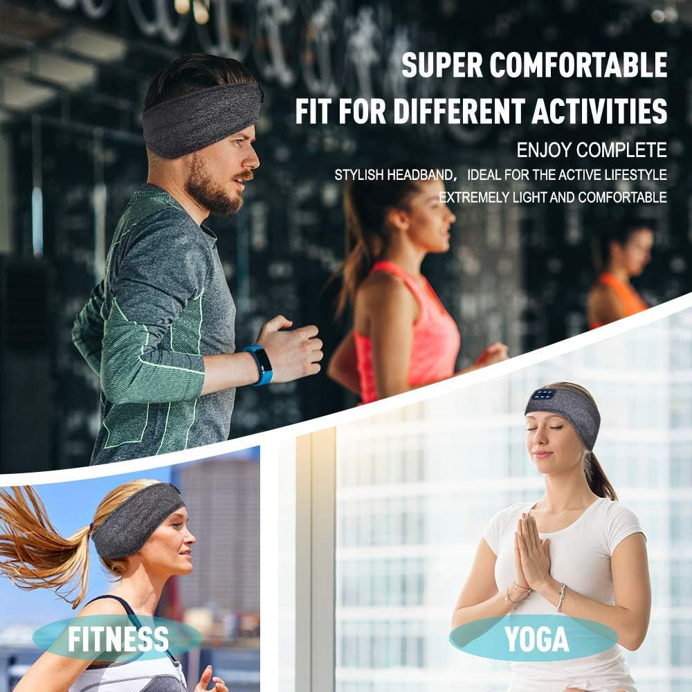 Wireless Bluetooth Sleep Headband with HD Stereo Speakers for Side Sleepers - Ideal for Running, Yoga, Meditation, and Travel - Grey Version 2021-09