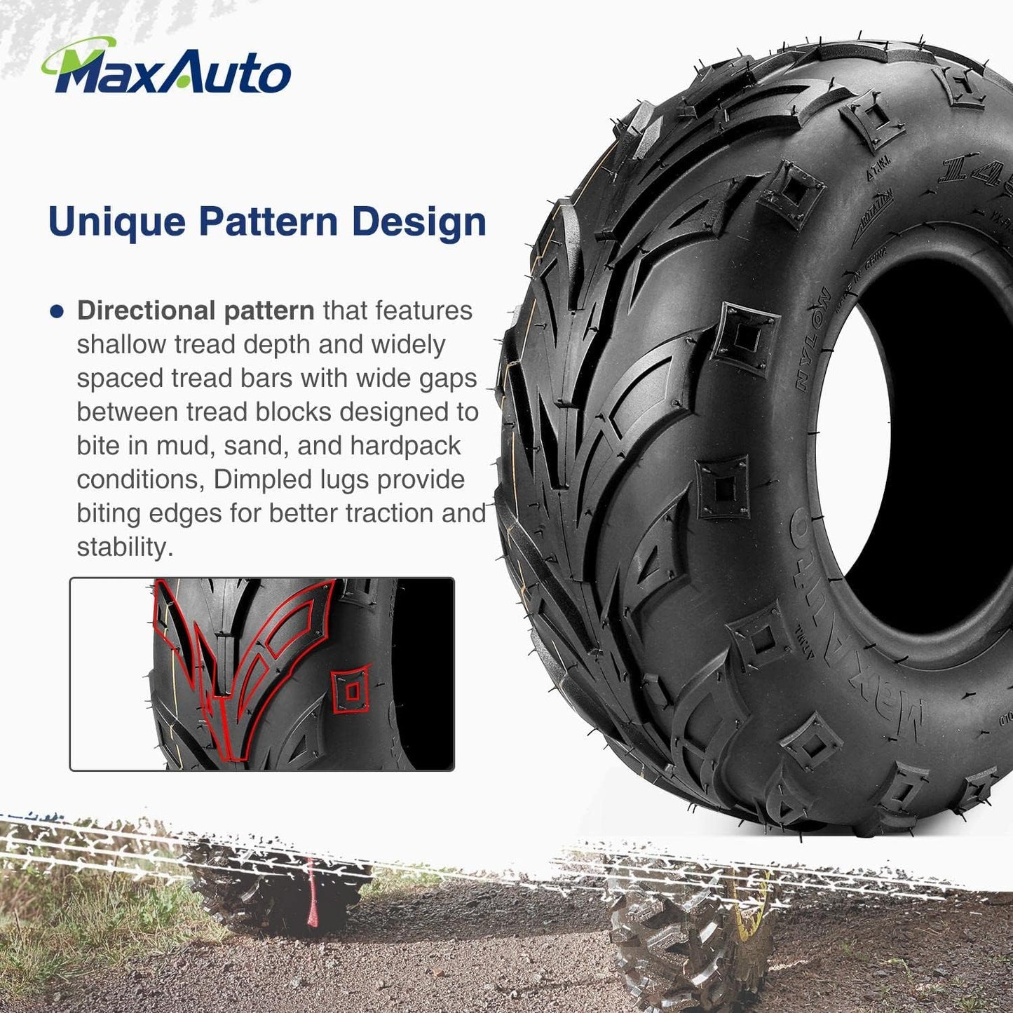 145 70 6 ATV Tires 145/70-6 Mini Bike Tires 145 70-6 Go Kart Tire at 145X70-6 Tire 4PLY Tubeless, Set of 4