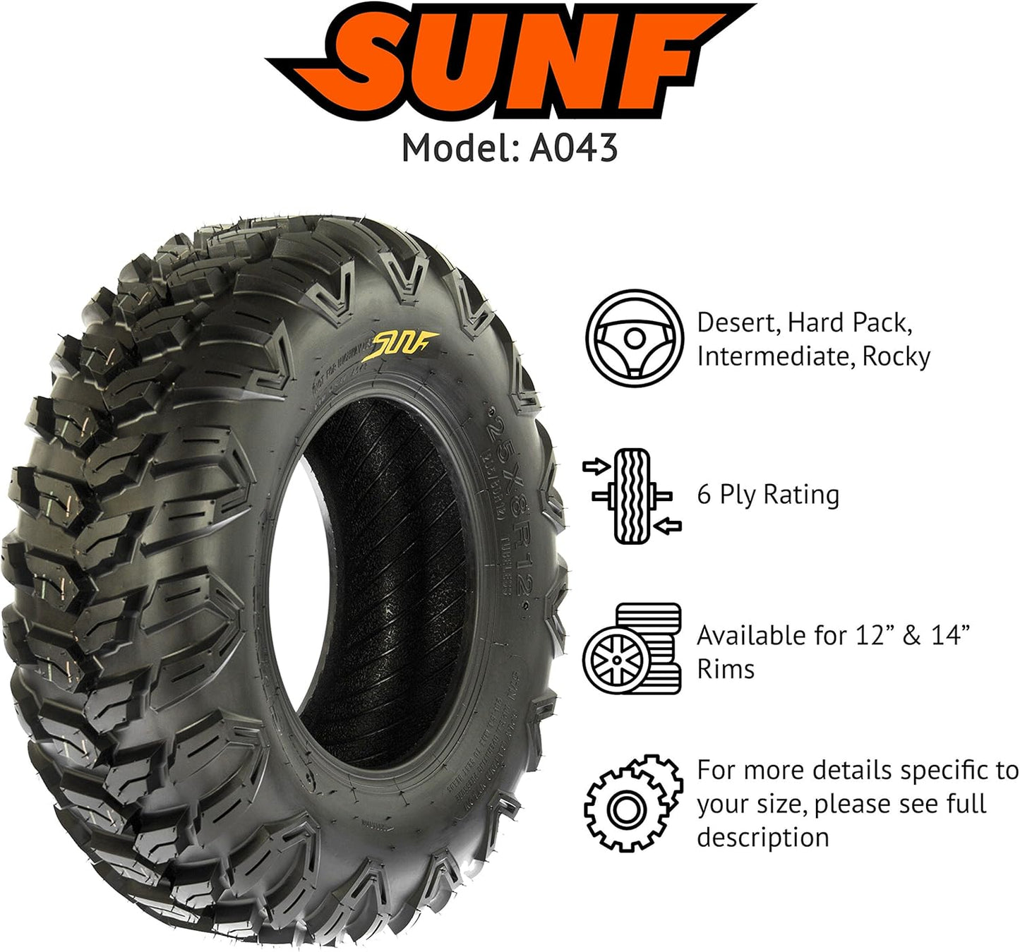 27X9R12 27X9X12 Loose over Hardpack ATV UTV Tire 6 PR Tubeless - A043