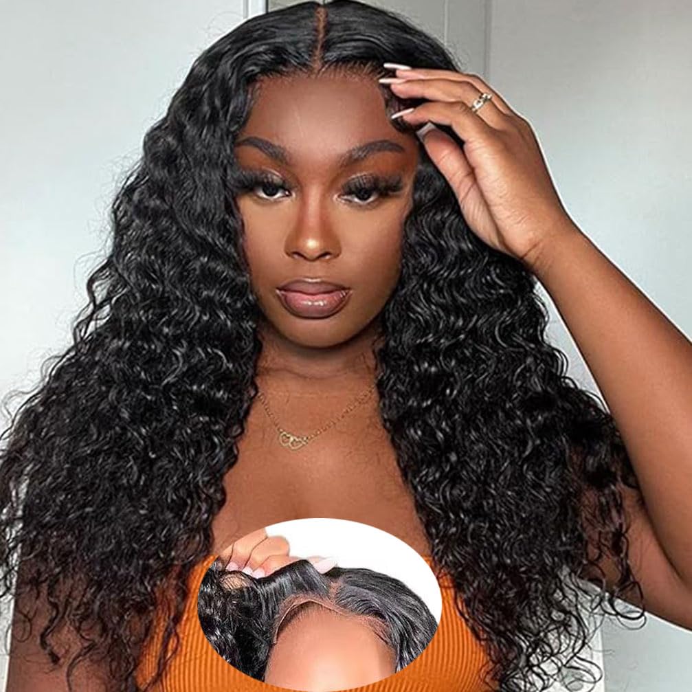 13x4 Lace Front Wigs Human Hair Pre Plucked 180 Density Brazilian Wet and Wavy Human Hair Wigs for Black Women Glueless Curly Lace Frontal Wig Natural Color (22 Inch)