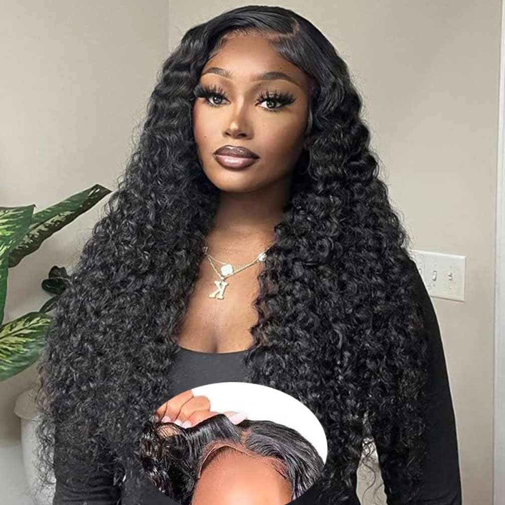 13x4 Lace Front Wigs Human Hair Pre Plucked 180 Density Brazilian Wet and Wavy Human Hair Wigs for Black Women Glueless Curly Lace Frontal Wig Natural Color (22 Inch)