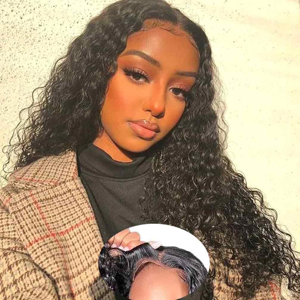 13x4 Lace Front Wigs Human Hair Pre Plucked 180 Density Brazilian Wet and Wavy Human Hair Wigs for Black Women Glueless Curly Lace Frontal Wig Natural Color (22 Inch)