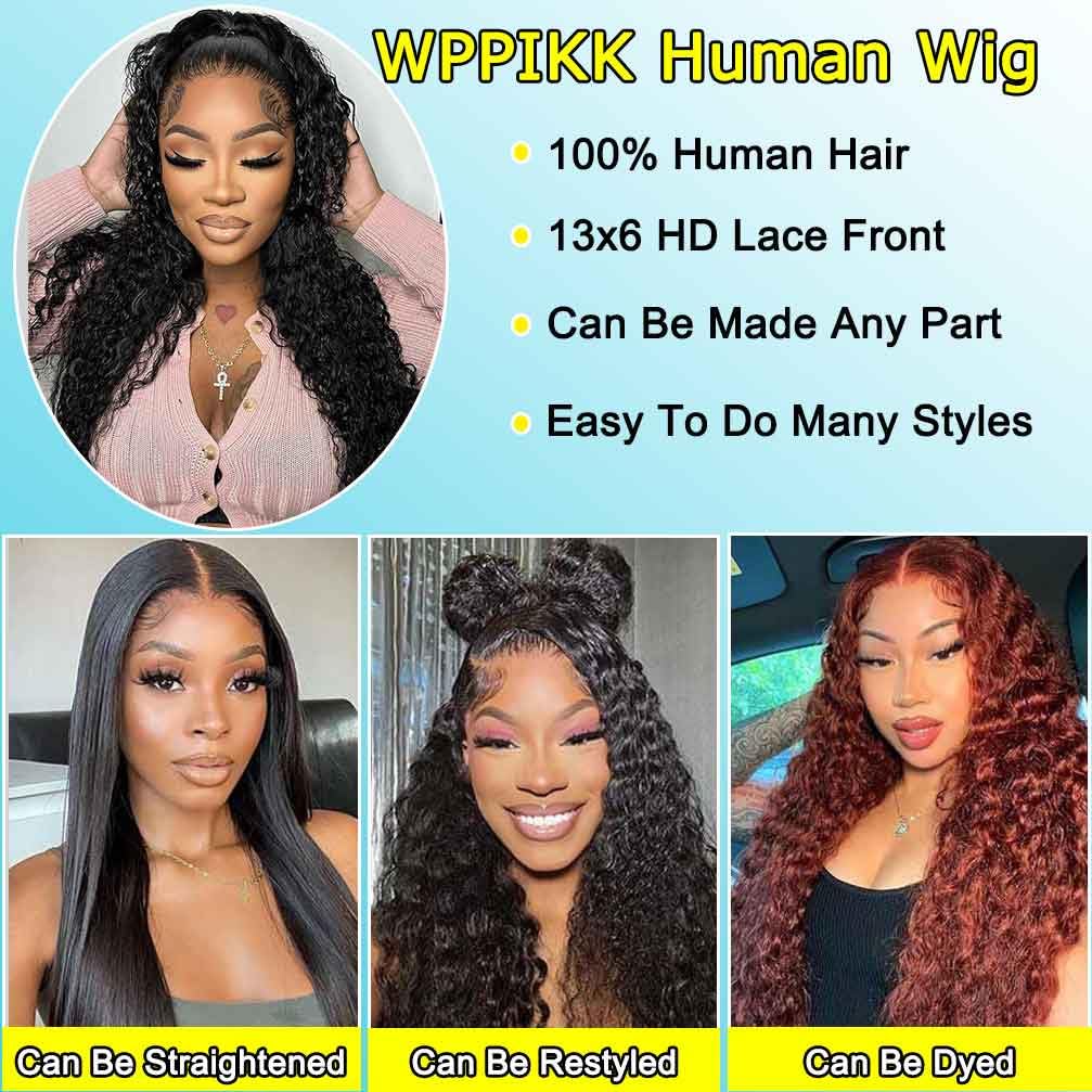 13x4 Lace Front Wigs Human Hair Pre Plucked 180 Density Brazilian Wet and Wavy Human Hair Wigs for Black Women Glueless Curly Lace Frontal Wig Natural Color (22 Inch)