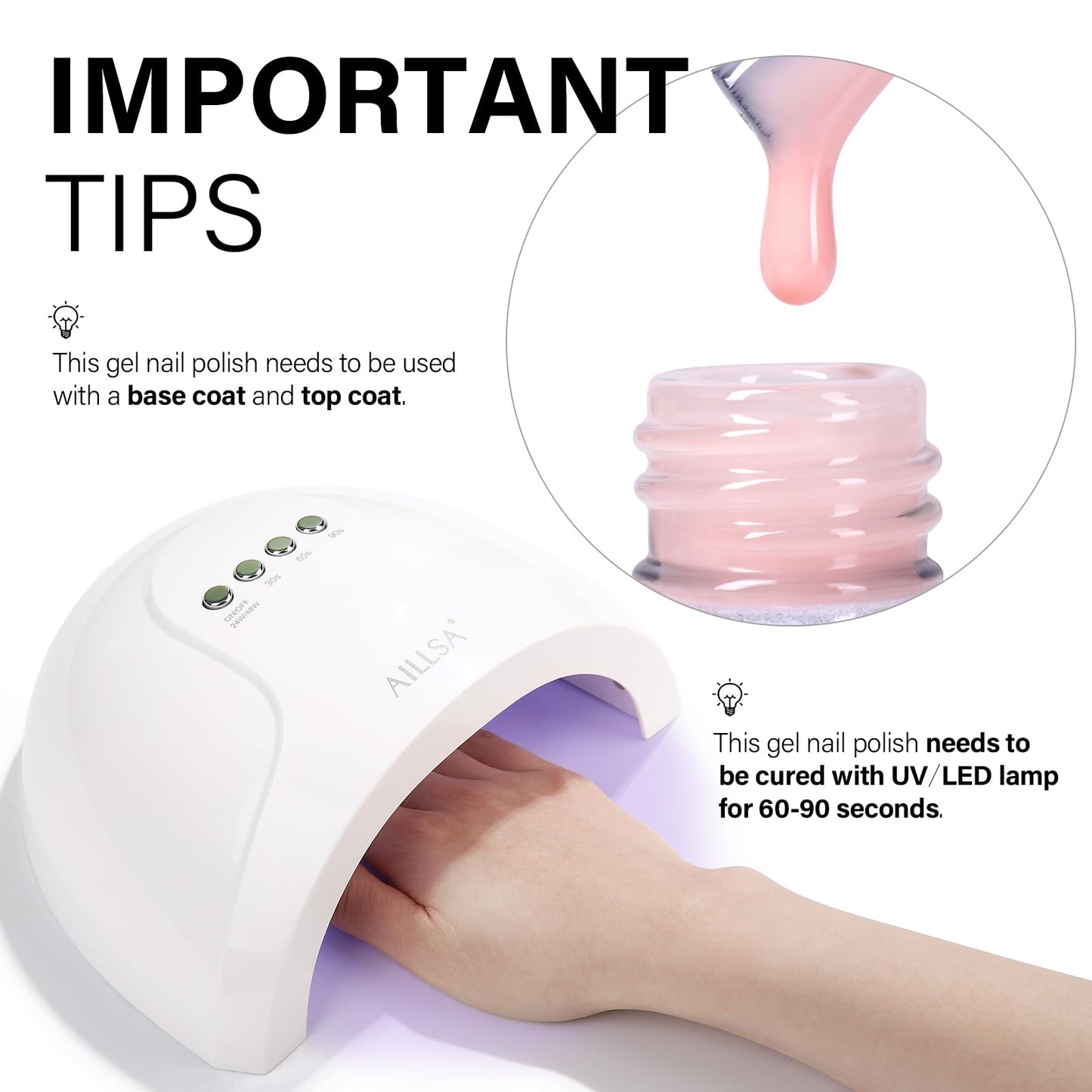 AILLSA Milky Pink Nude Gel Nail Polish, 15ml Translucent Soak Off UV LED Light Cure Gel Polish, Long Lasting for French Nail Art Salon DIY Manicure at Home