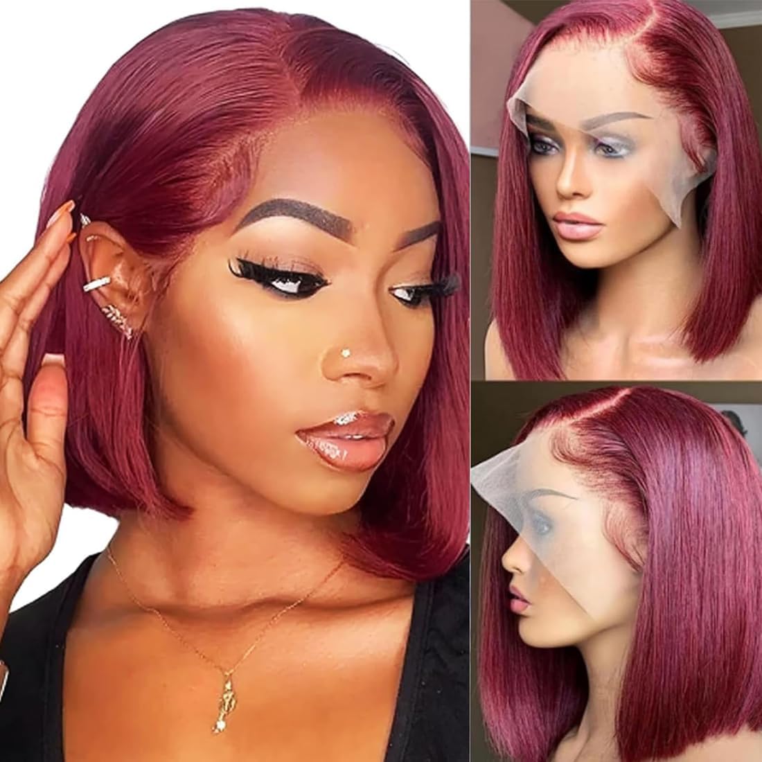 Wear and Go Glueless Bob Wig Human Hair Pre Plucked Pre Cut 180% Density 5x5 HD Transparent Lace Front Wigs Human Hair for Black Women Short Straight Bob Wigs No Glue Lace Closure Wigs 10 Inch