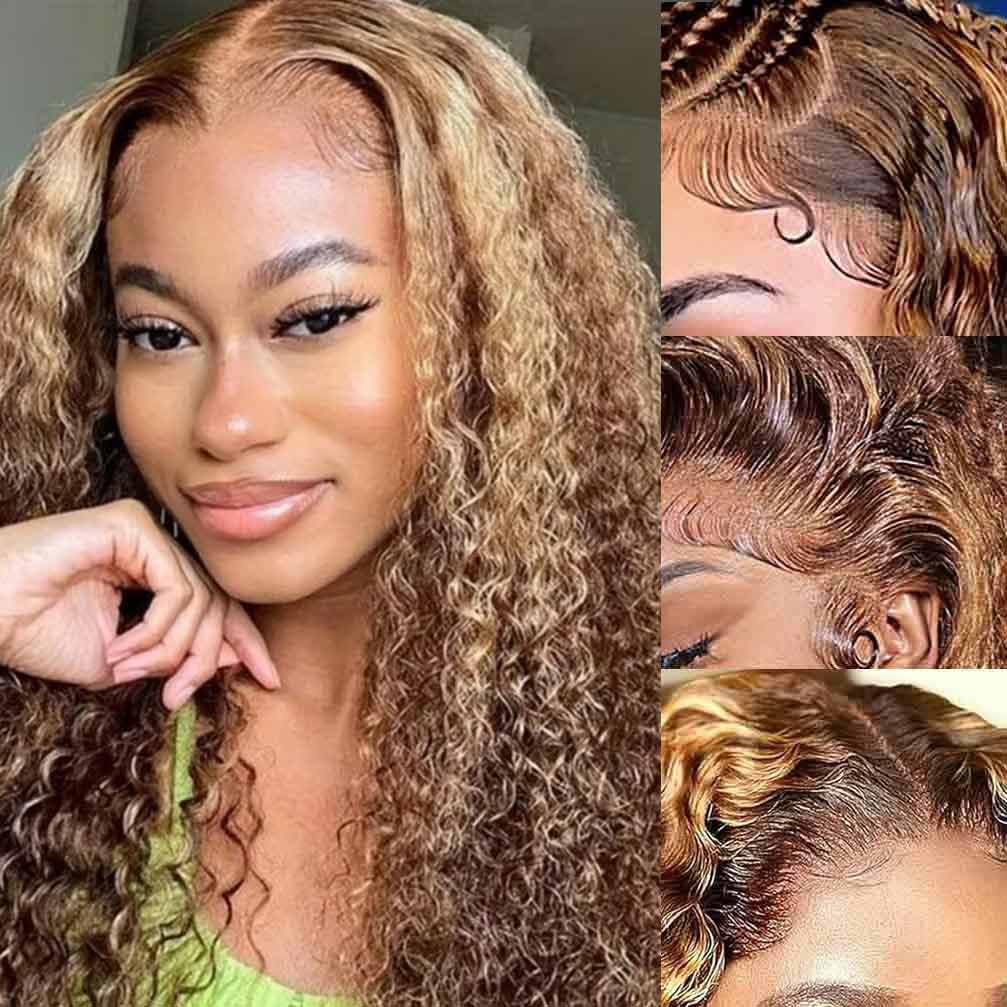 13x4 Lace Front Wigs Human Hair Pre Plucked 180 Density Brazilian Wet and Wavy Human Hair Wigs for Black Women Glueless Curly Lace Frontal Wig Natural Color (22 Inch)