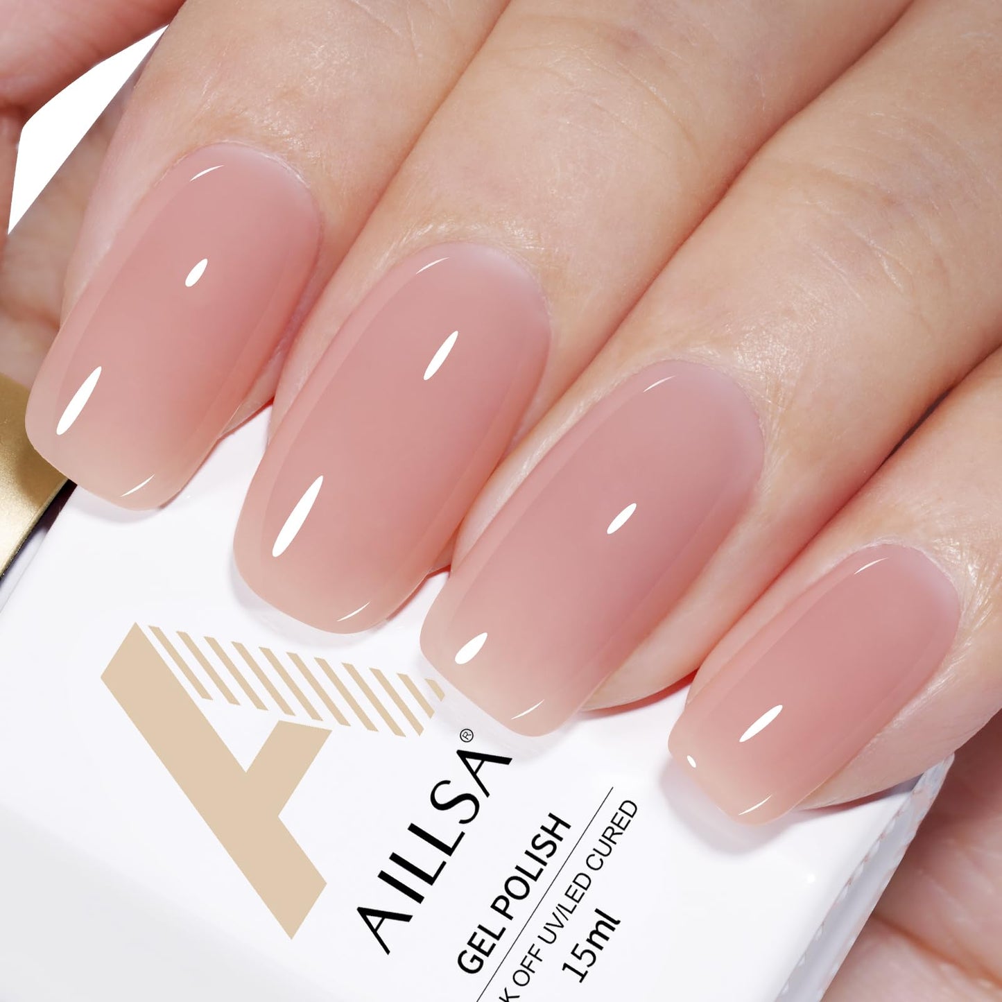 AILLSA Milky Pink Nude Gel Nail Polish, 15ml Translucent Soak Off UV LED Light Cure Gel Polish, Long Lasting for French Nail Art Salon DIY Manicure at Home
