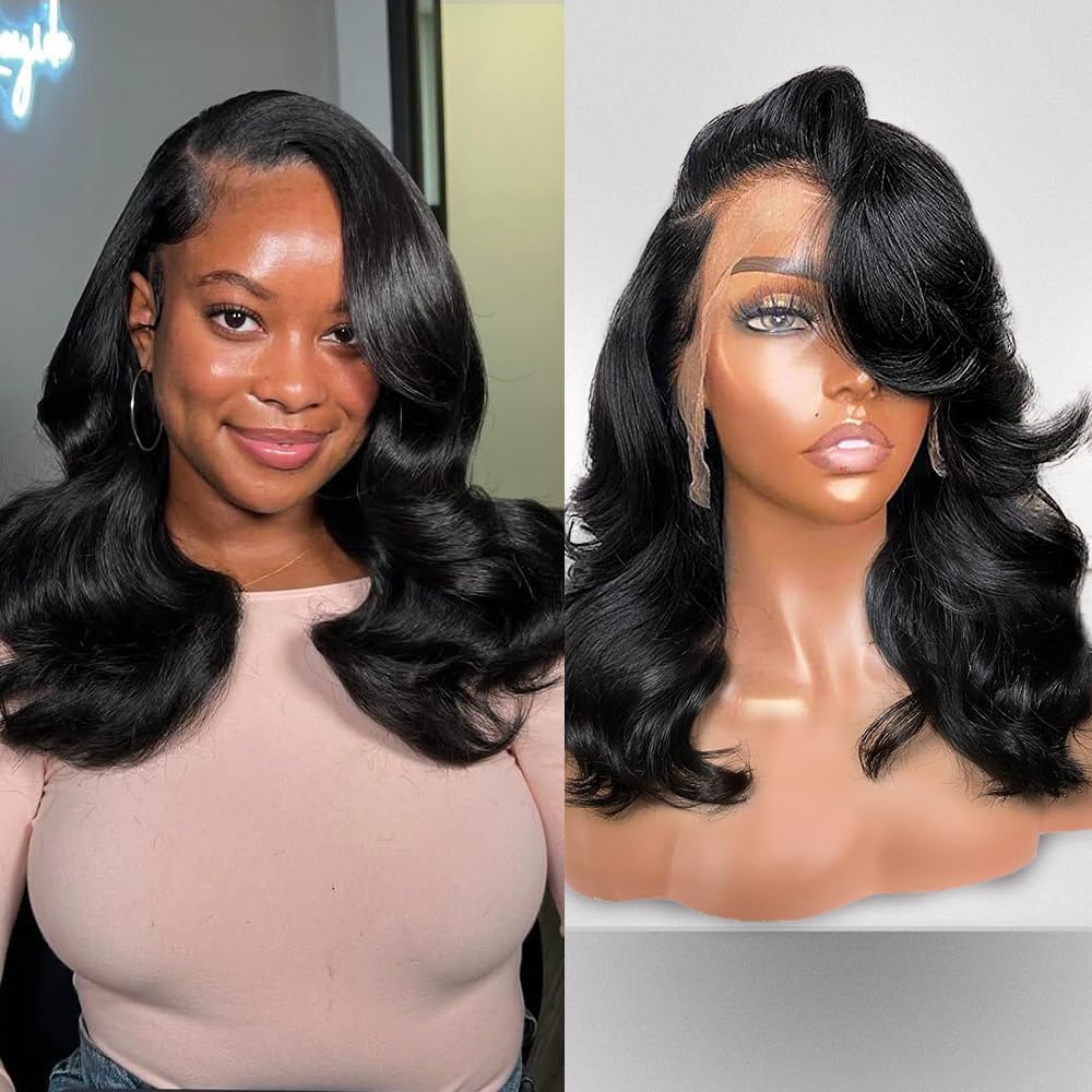 Wear and Go Glueless Wigs Pre Plucked Pre Cut 4x4 Body Wave Bob Wig Human Hair wigs for black women Short Bob Wig Human Hair 180 dentisty natrual color 14inch