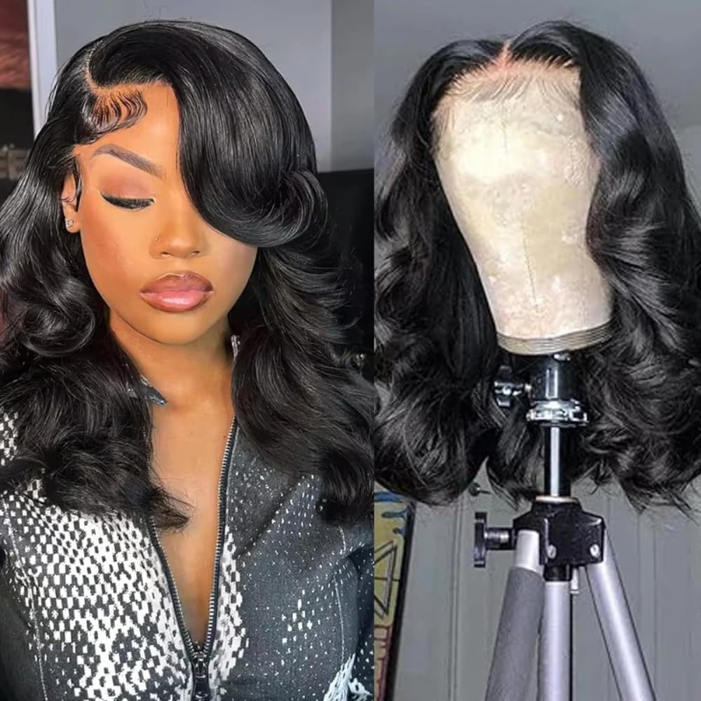 Wear and Go Glueless Wigs Pre Plucked Pre Cut 4x4 Body Wave Bob Wig Human Hair wigs for black women Short Bob Wig Human Hair 180 dentisty natrual color 14inch