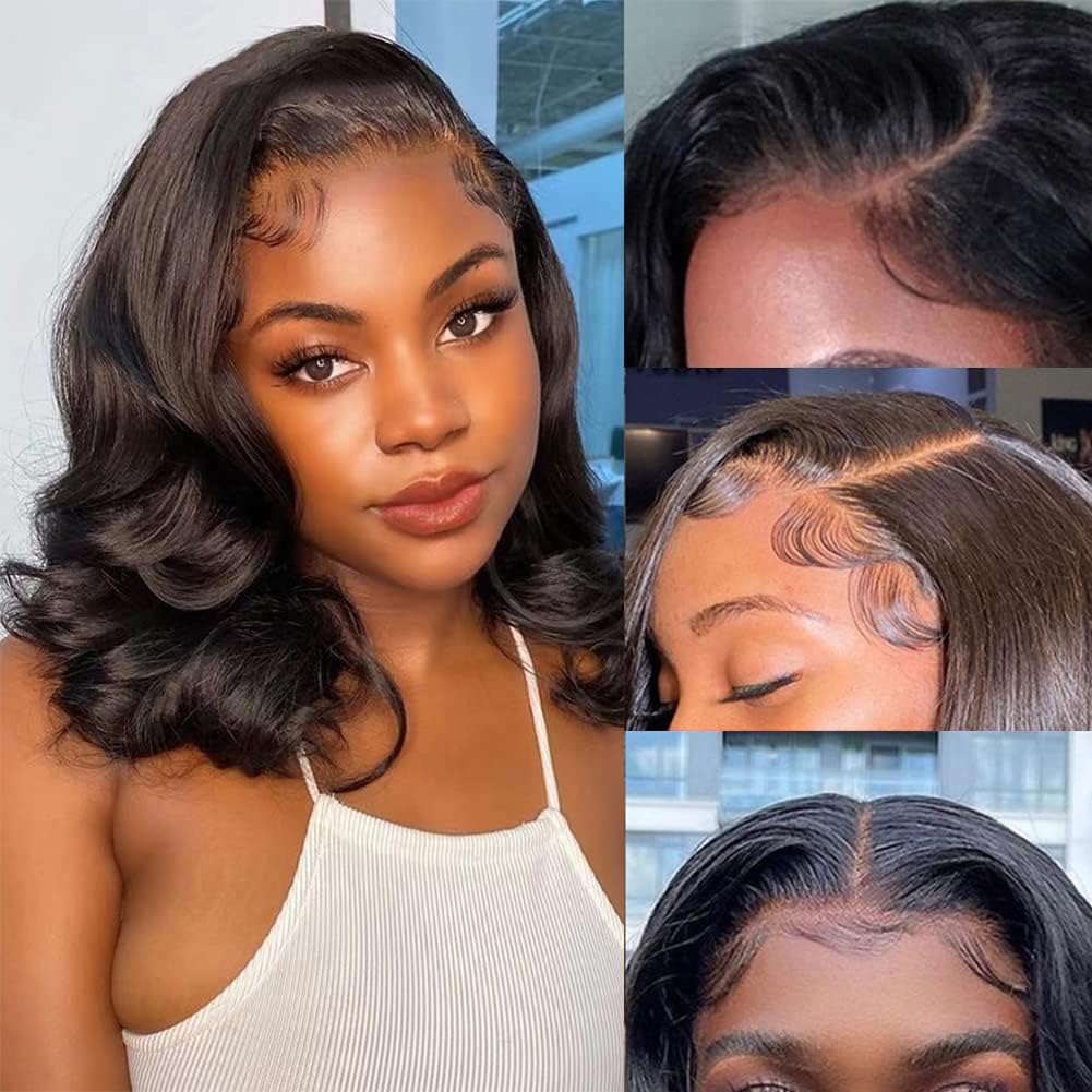Wear and Go Glueless Wigs Pre Plucked Pre Cut 4x4 Body Wave Bob Wig Human Hair wigs for black women Short Bob Wig Human Hair 180 dentisty natrual color 14inch