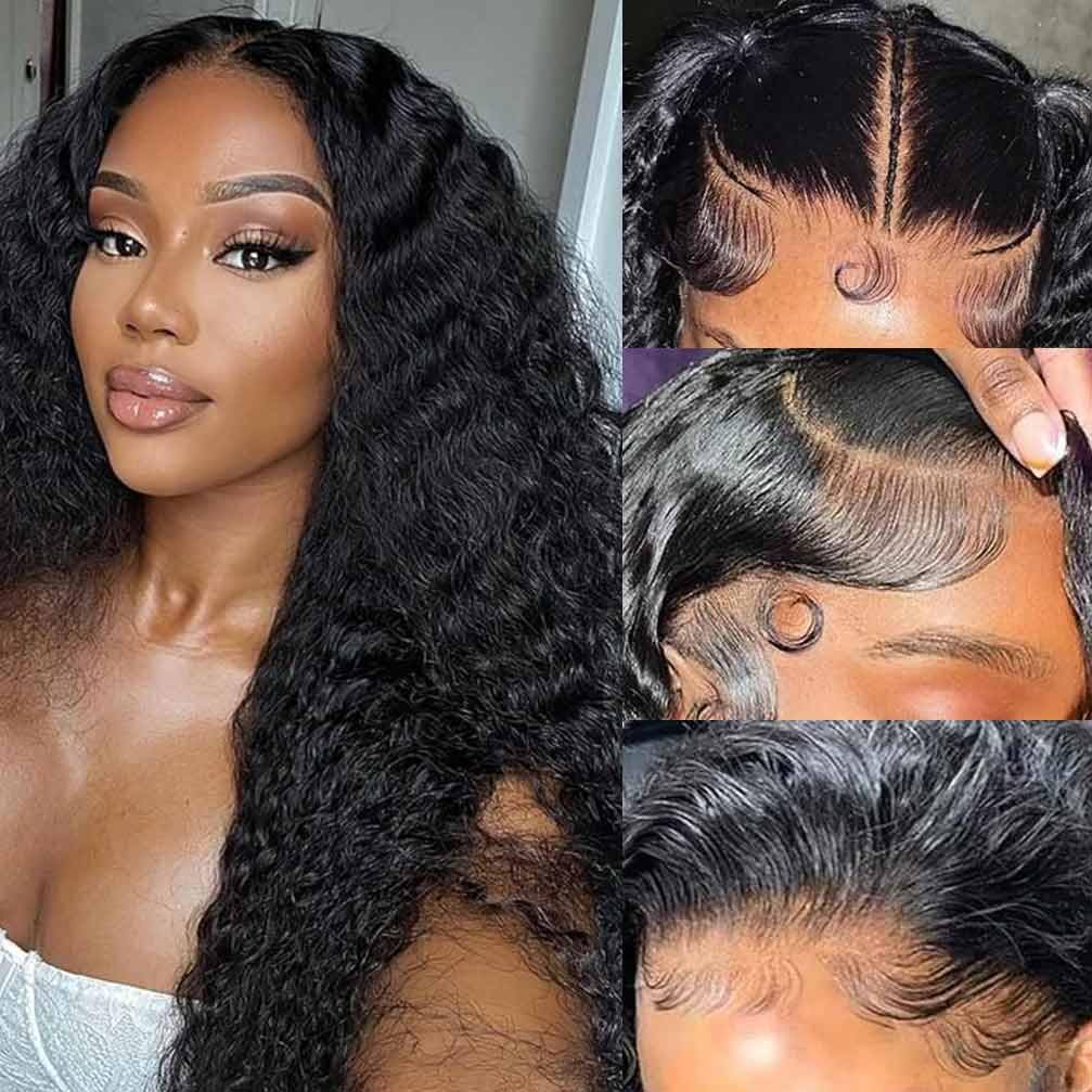 13x4 Lace Front Wigs Human Hair Pre Plucked 180 Density Brazilian Wet and Wavy Human Hair Wigs for Black Women Glueless Curly Lace Frontal Wig Natural Color (22 Inch)