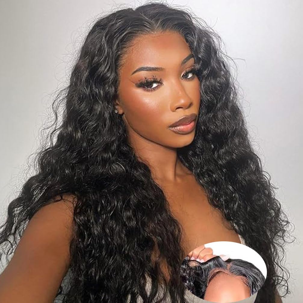 13x4 Lace Front Wigs Human Hair Pre Plucked 180 Density Brazilian Wet and Wavy Human Hair Wigs for Black Women Glueless Curly Lace Frontal Wig Natural Color (22 Inch)