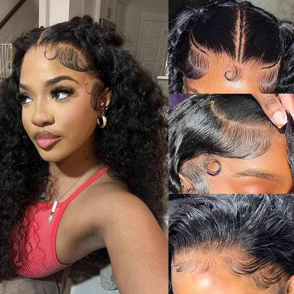 13x4 Lace Front Wigs Human Hair Pre Plucked 180 Density Brazilian Wet and Wavy Human Hair Wigs for Black Women Glueless Curly Lace Frontal Wig Natural Color (22 Inch)