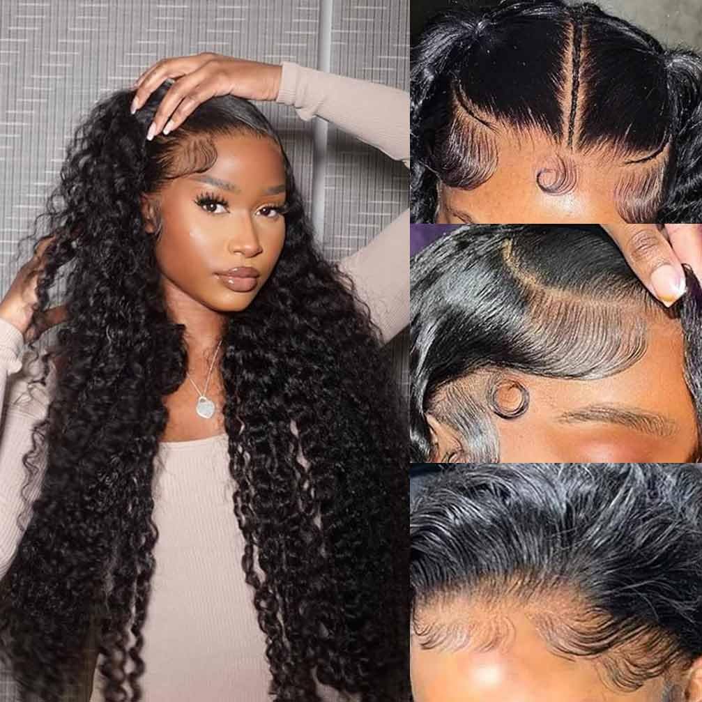 13x4 Lace Front Wigs Human Hair Pre Plucked 180 Density Brazilian Wet and Wavy Human Hair Wigs for Black Women Glueless Curly Lace Frontal Wig Natural Color (22 Inch)