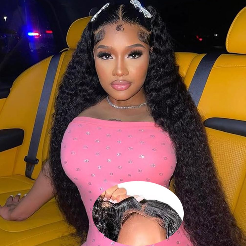 13x4 Lace Front Wigs Human Hair Pre Plucked 180 Density Brazilian Wet and Wavy Human Hair Wigs for Black Women Glueless Curly Lace Frontal Wig Natural Color (22 Inch)